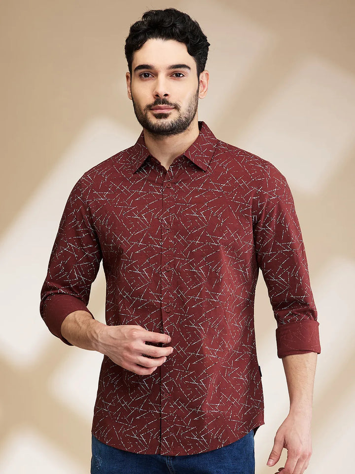 Brown Slim Straight Fit Regular Collar Long Sleeves Men's Shirt by Being Human Clothing