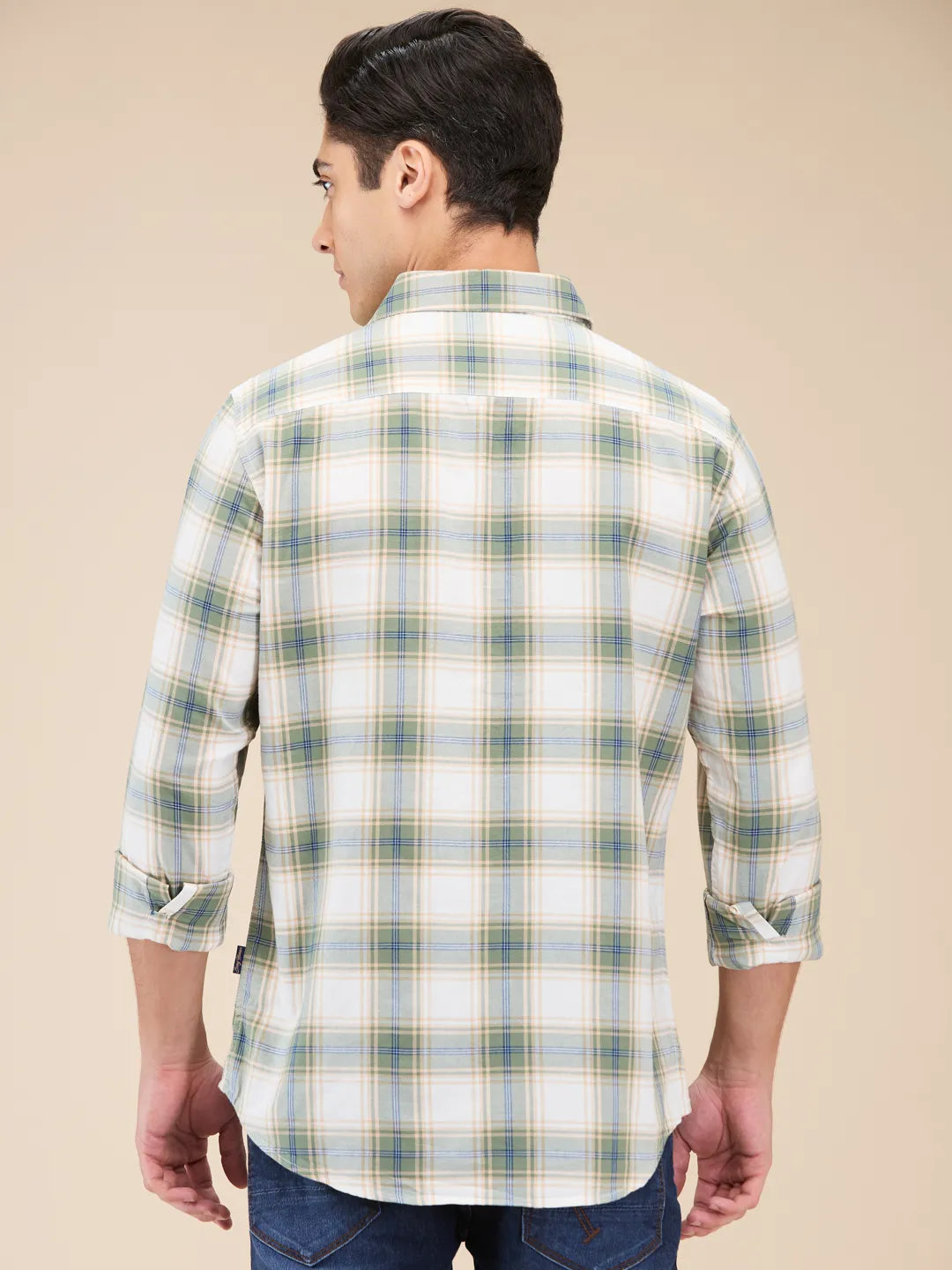 Beige Slim Straight Fit Regular Collar Long Sleeves Men's Shirt by Being Human Clothing