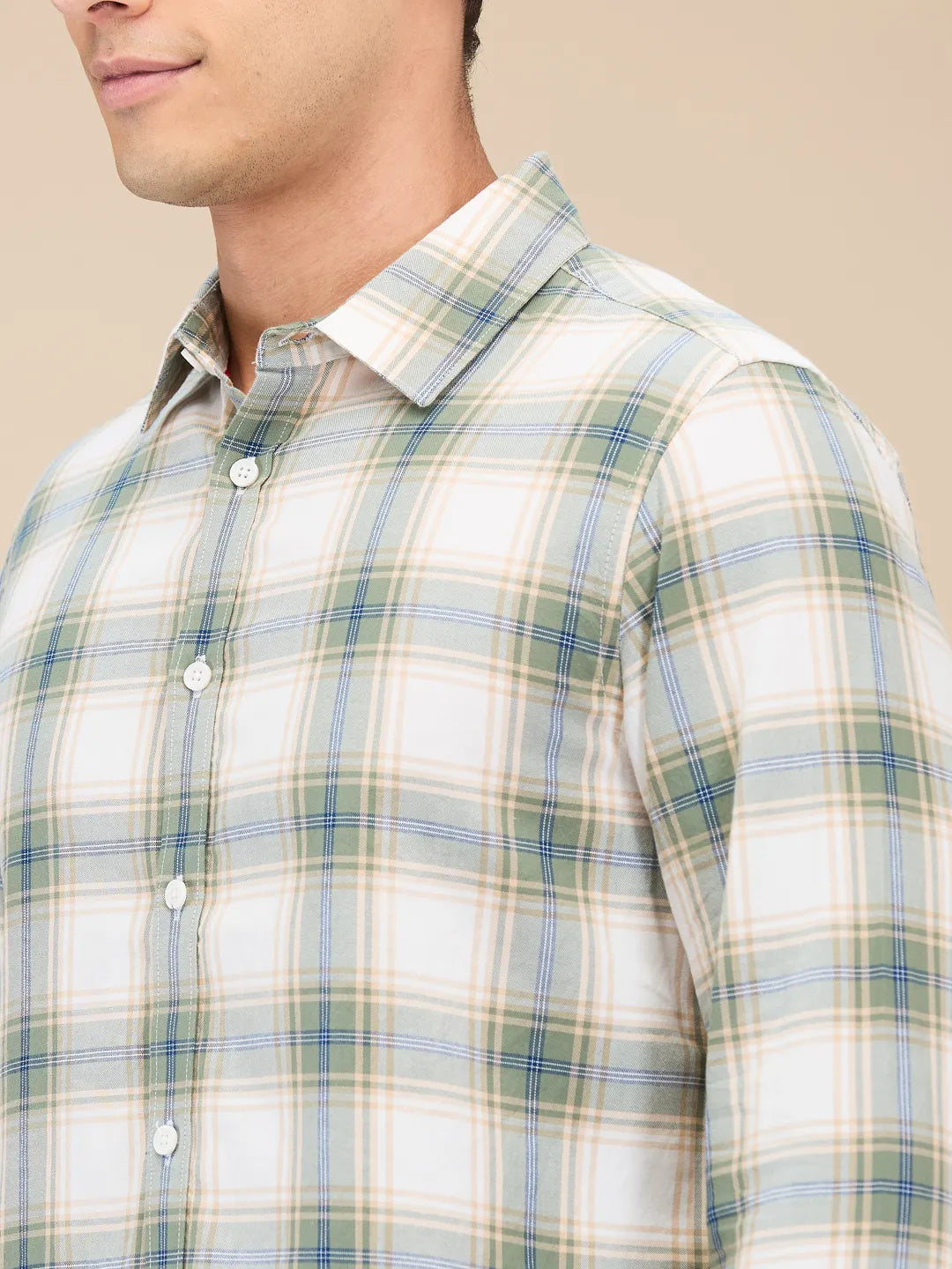 Beige Slim Straight Fit Regular Collar Long Sleeves Men's Shirt by Being Human Clothing