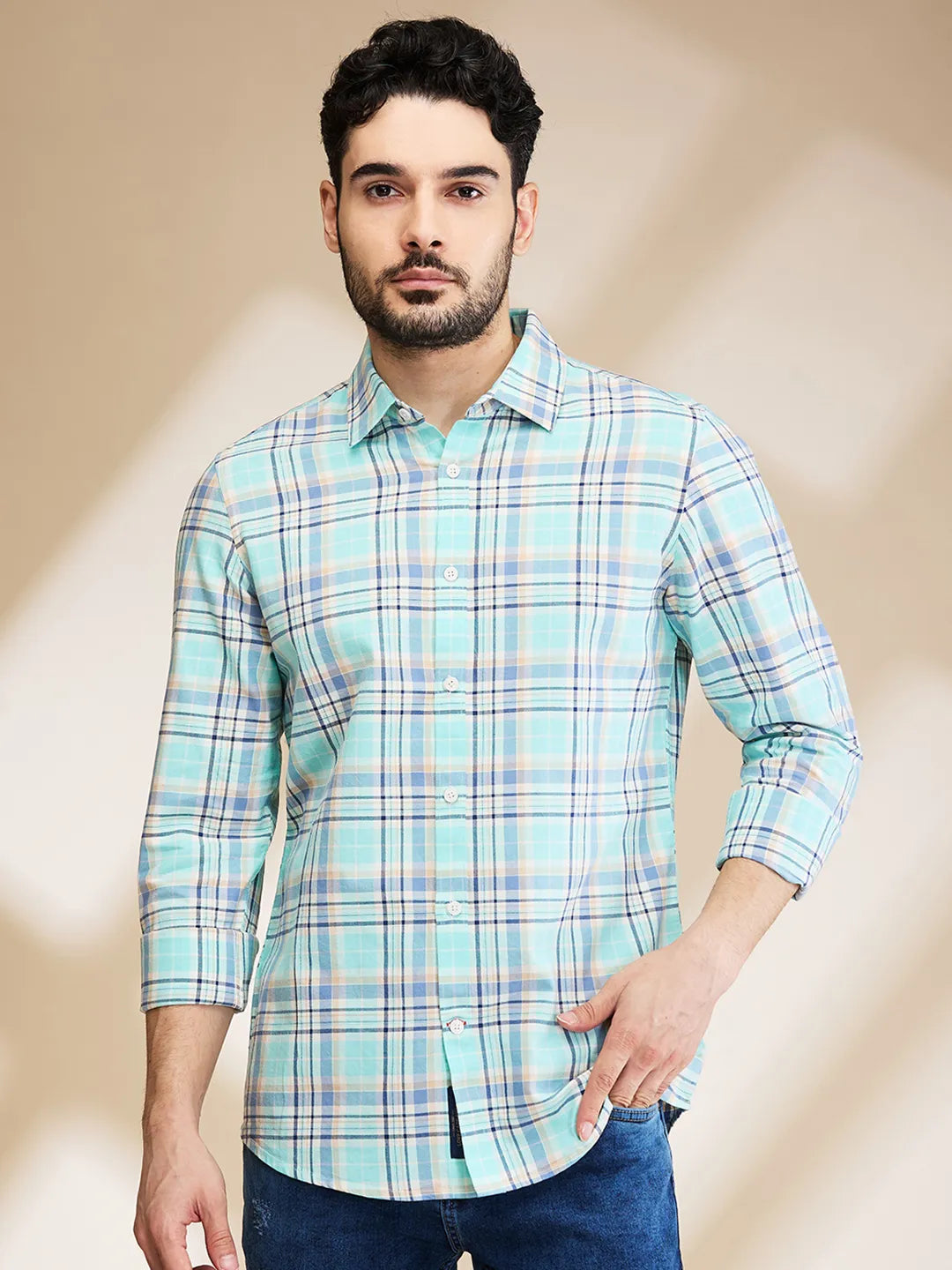 Aqua Slim Fit Regular Collar Men's Shirt by Being Human Clothing