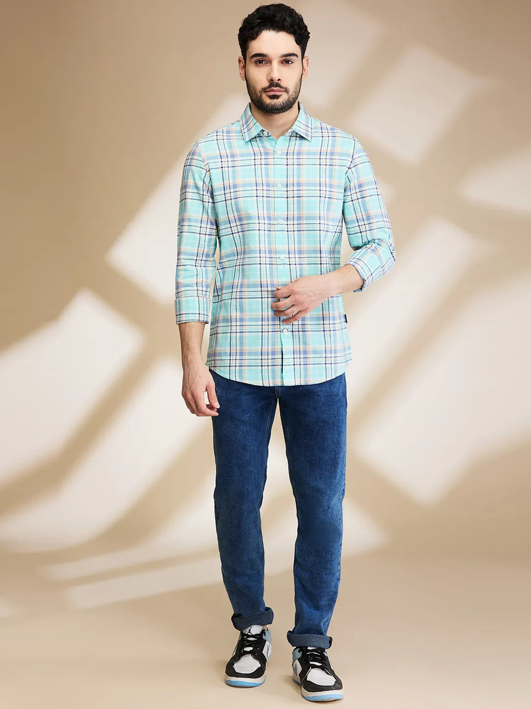 Aqua Slim Fit Regular Collar Men's Shirt by Being Human Clothing