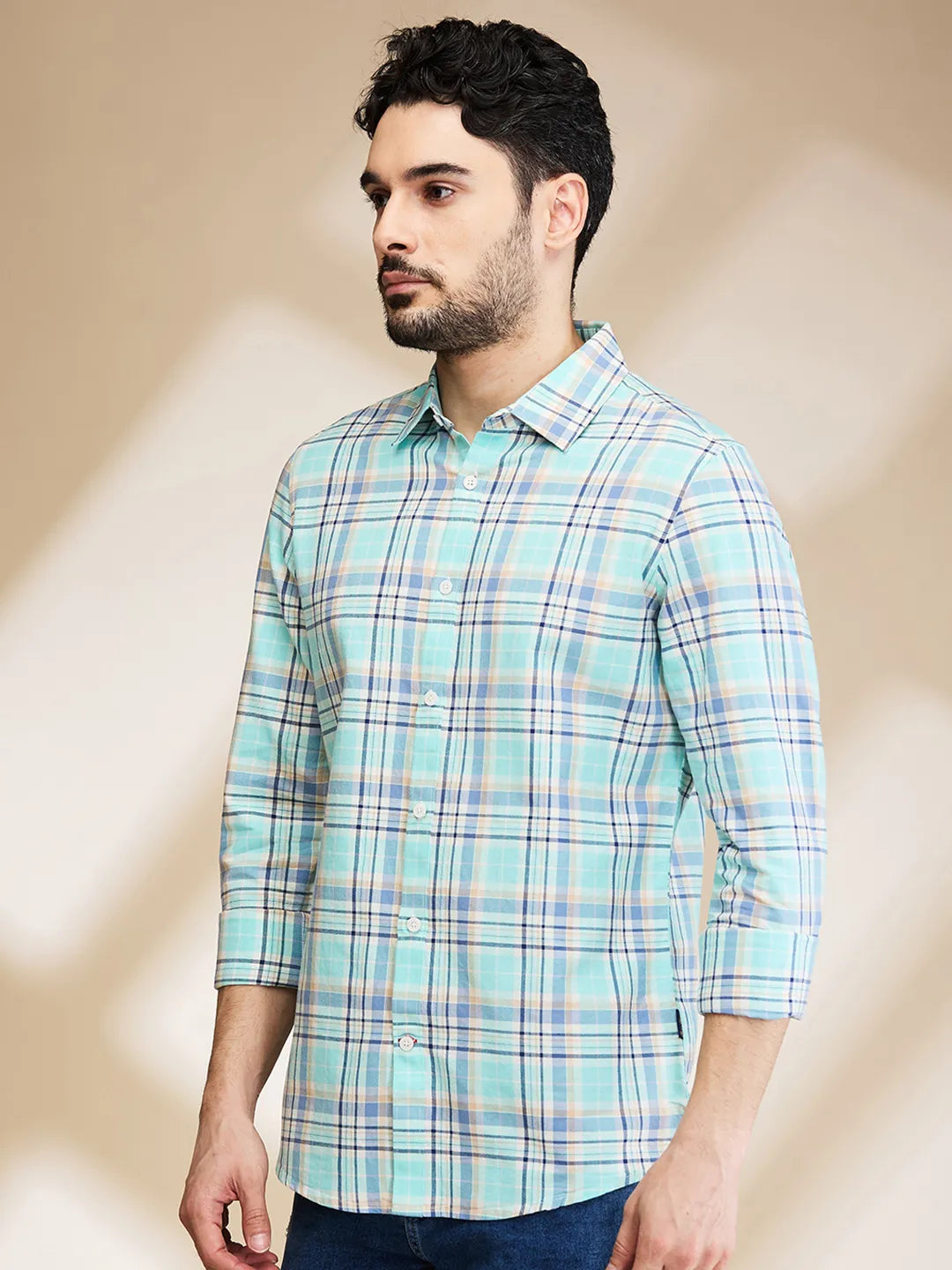 Aqua Slim Fit Regular Collar Men's Shirt by Being Human Clothing