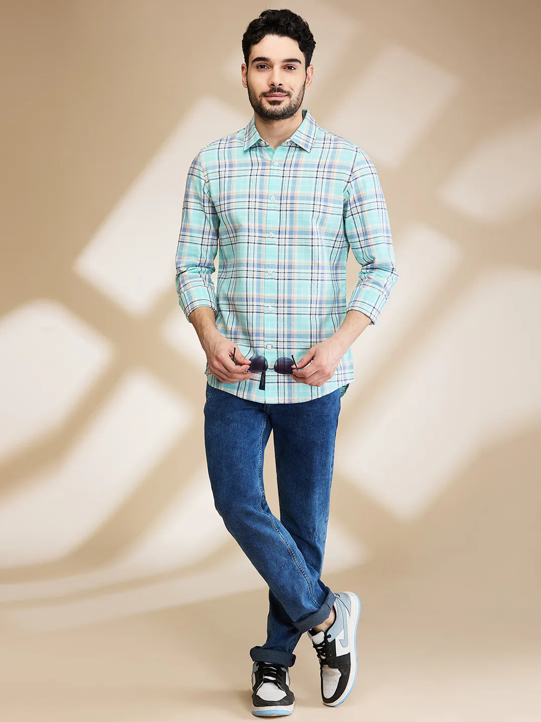 Aqua Slim Fit Regular Collar Men's Shirt by Being Human Clothing