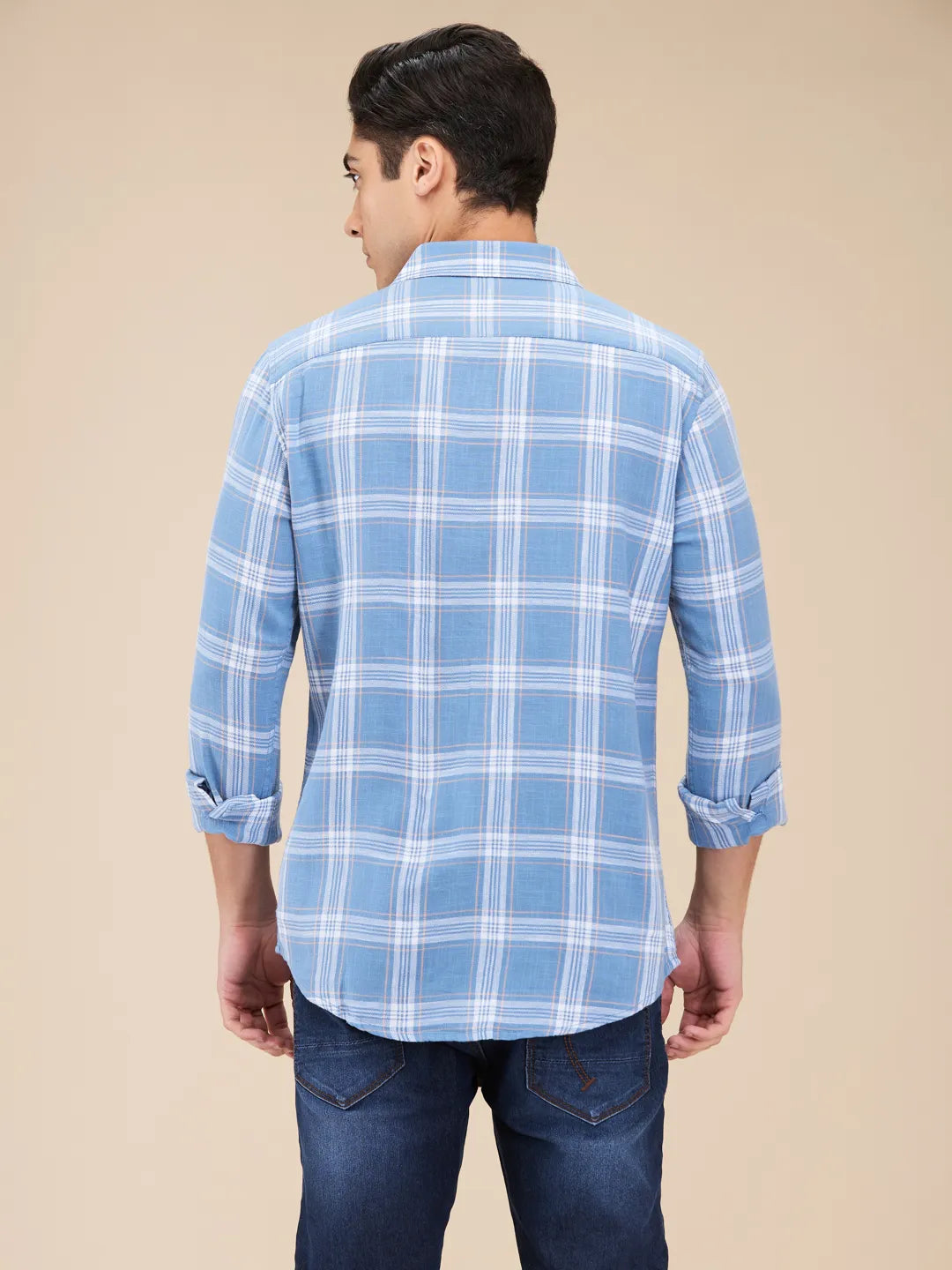 Blue Slim Straight Fit Regular Collar Long Sleeves Men's Shirt by Being Human Clothing