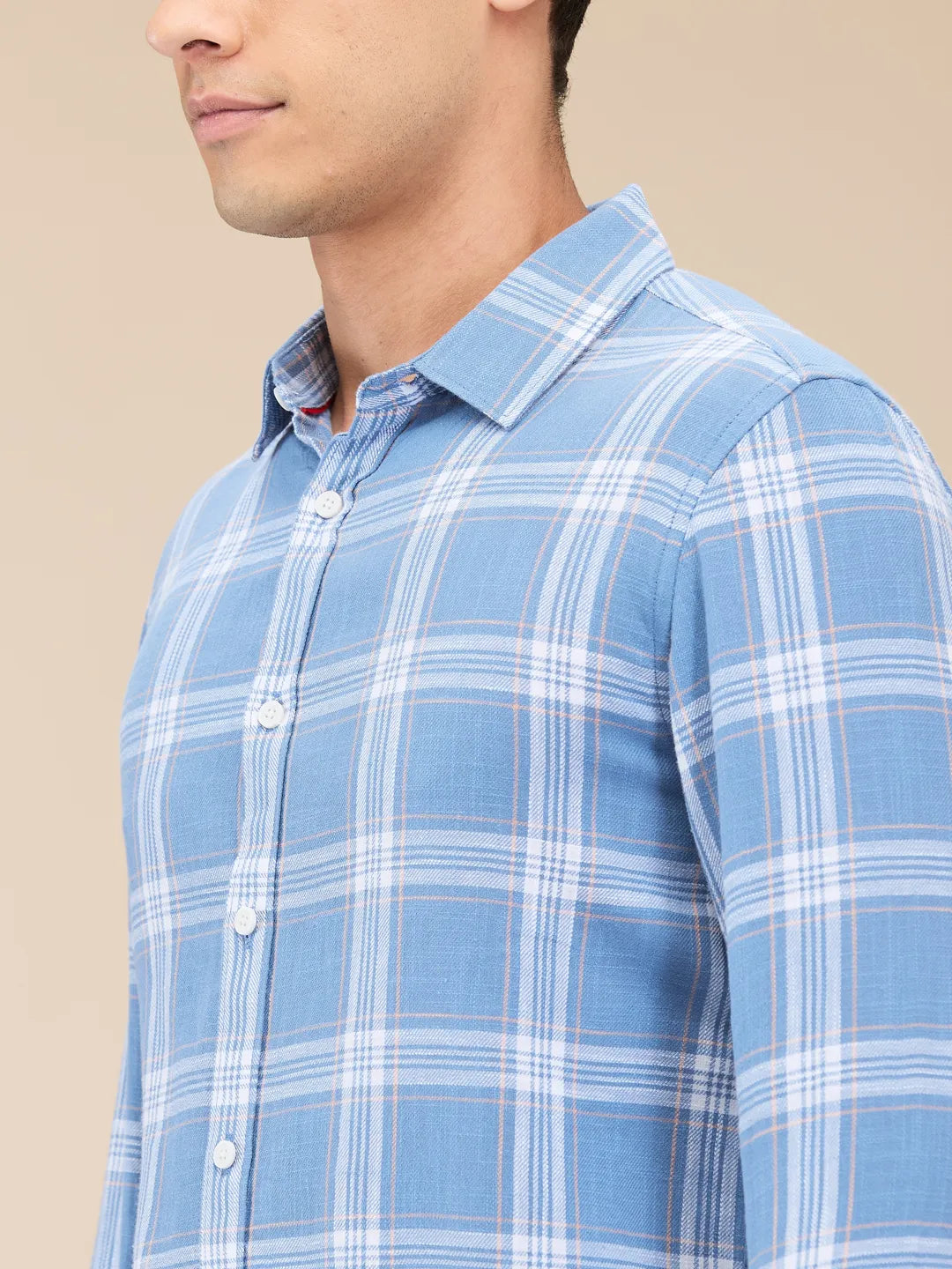 Blue Slim Straight Fit Regular Collar Long Sleeves Men's Shirt by Being Human Clothing