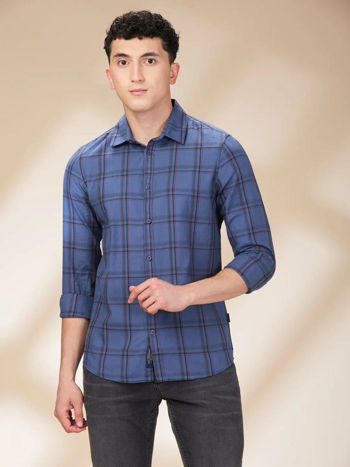 Blue Slim Fit Regular Collar Men's Shirt by Being Human Clothing