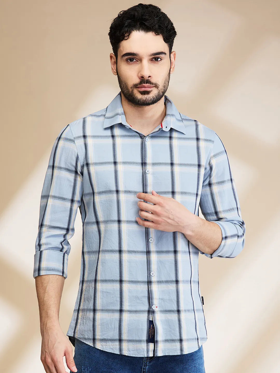 Blue Slim Fit Regular Collar Men's Shirt by Being Human Clothing