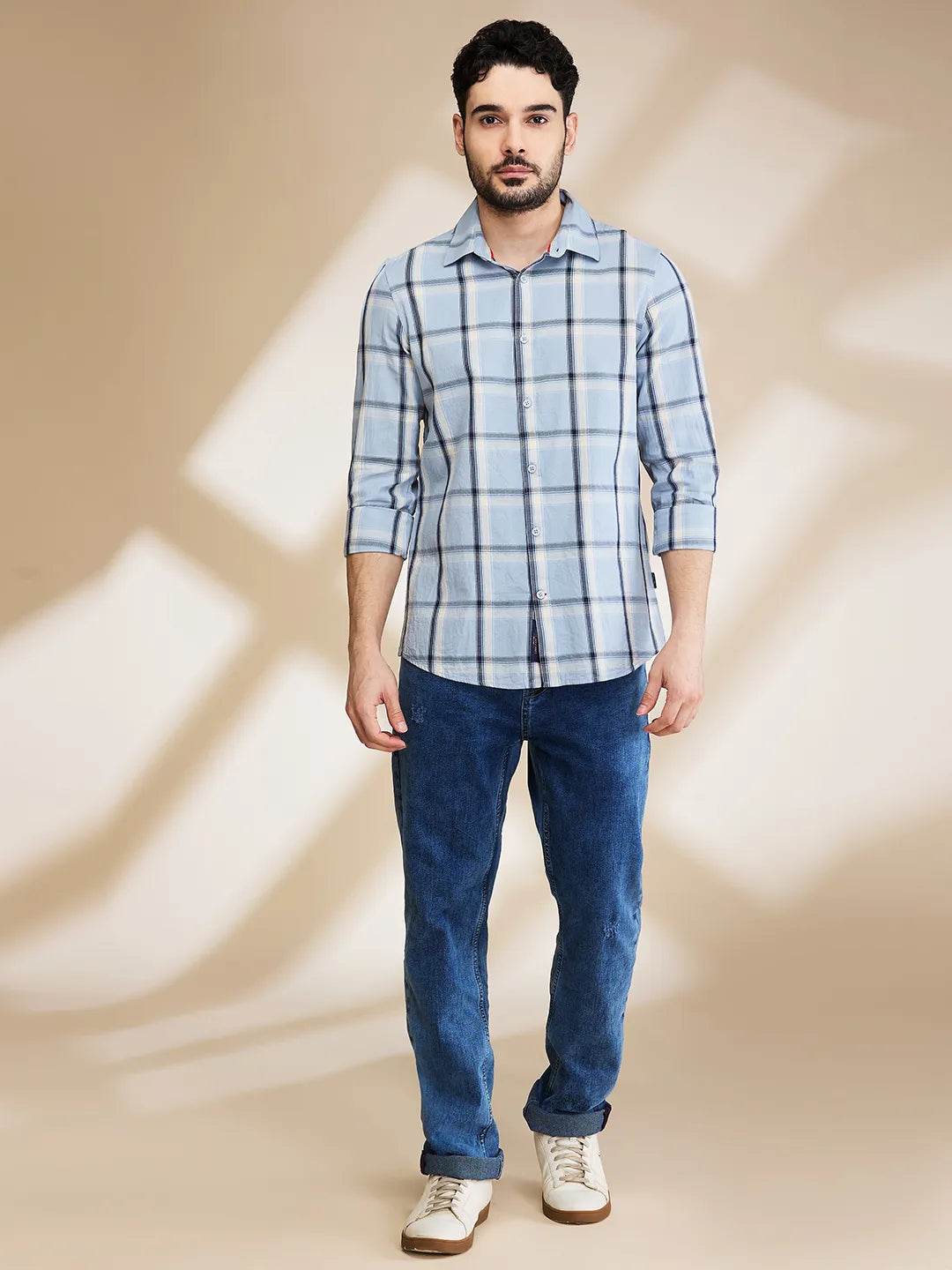 Blue Slim Fit Regular Collar Men's Shirt by Being Human Clothing