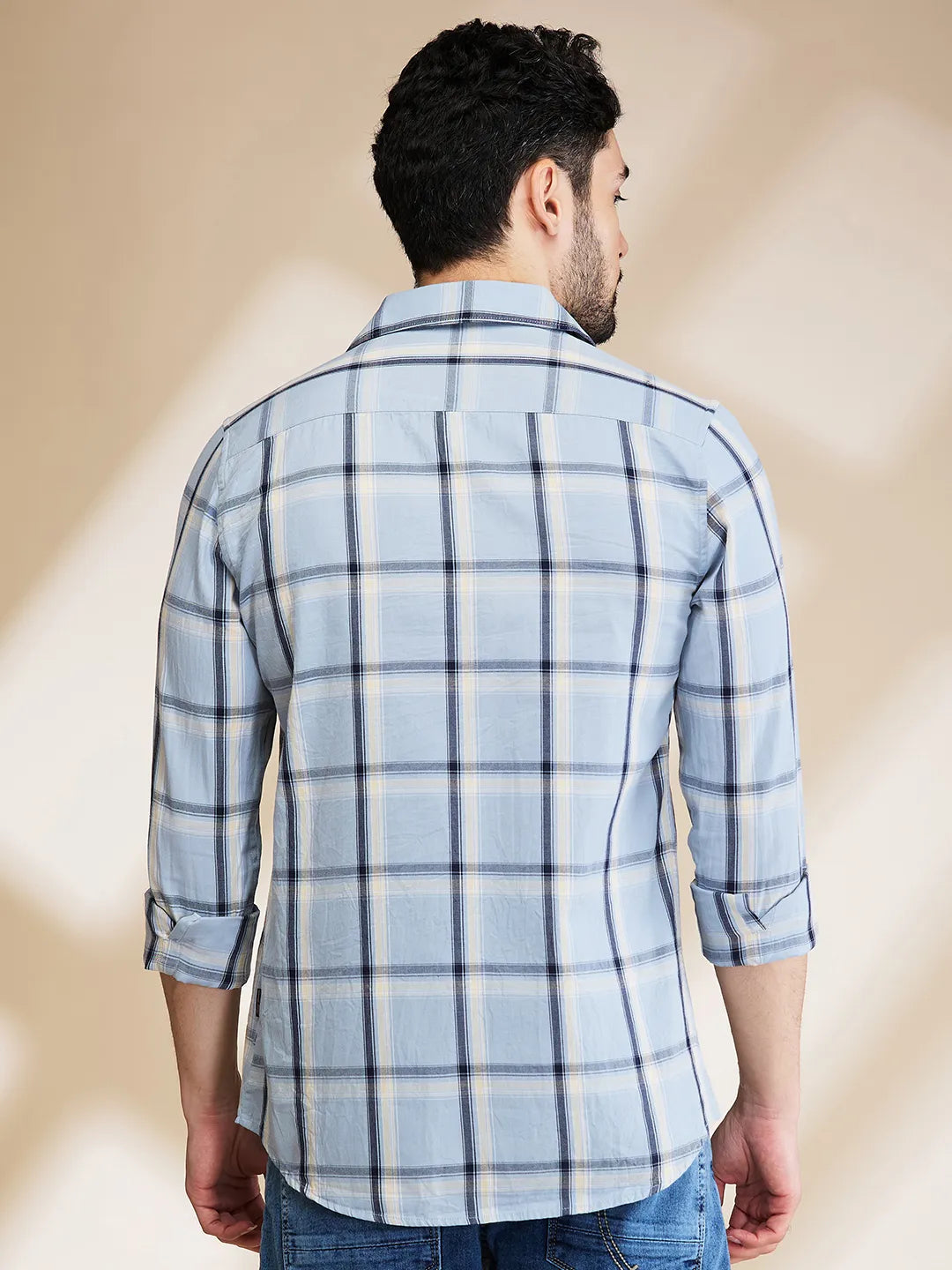 Blue Slim Fit Regular Collar Men's Shirt by Being Human Clothing