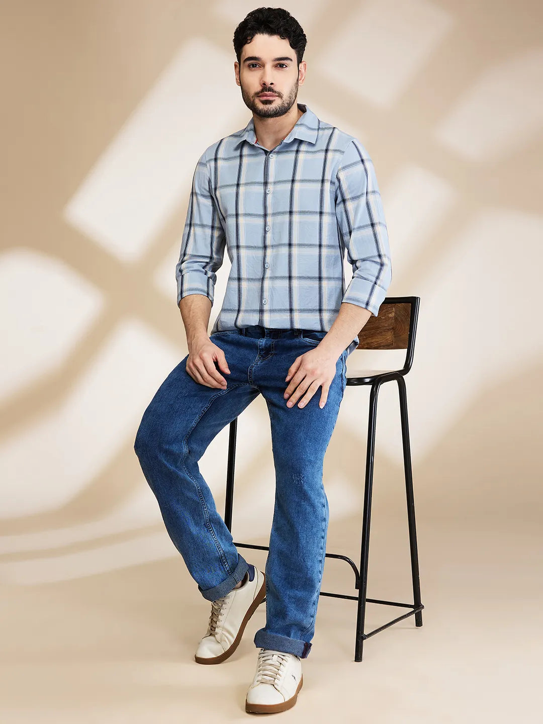 Blue Slim Fit Regular Collar Men's Shirt by Being Human Clothing