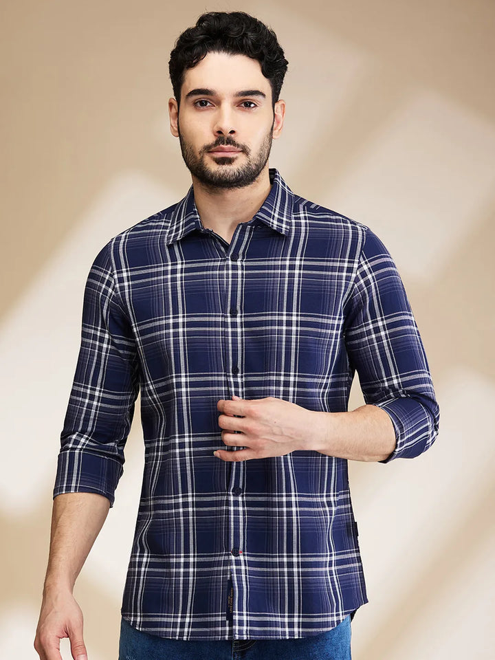 Navy Slim Fit Regular Collar Men's Shirt by Being Human Clothing