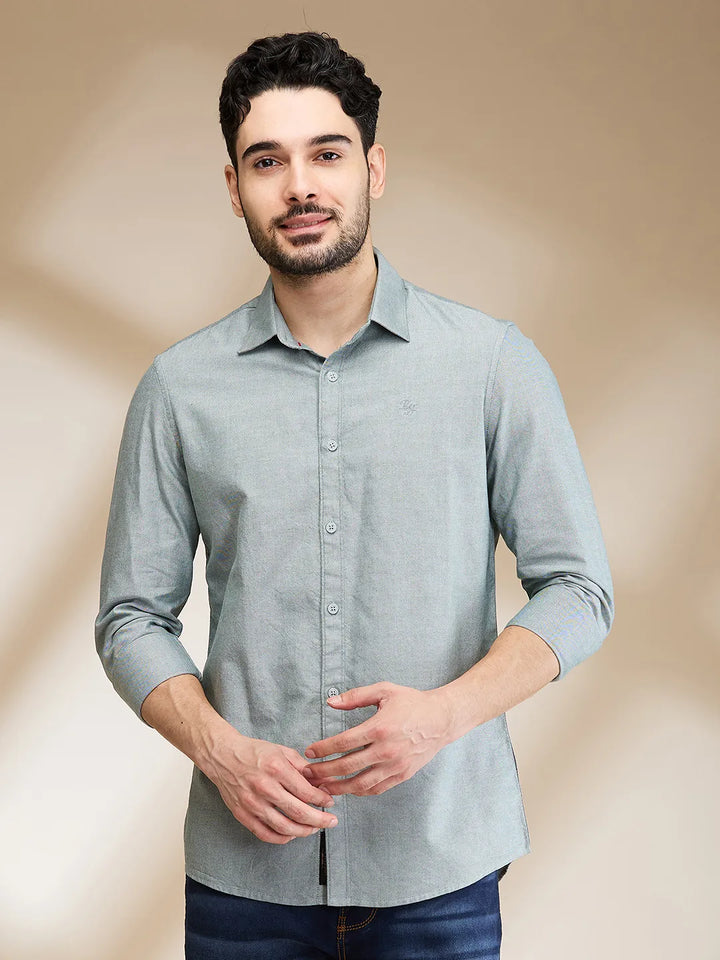 Green Slim Straight Fit Regular Collar Long Sleeves Men's Shirt by Being Human Clothing