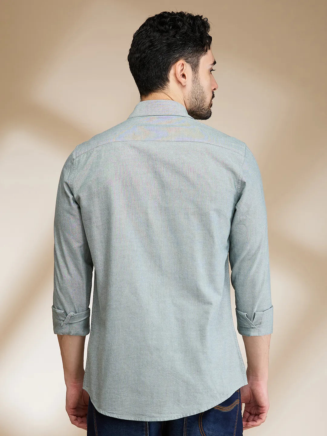 Green Slim Straight Fit Regular Collar Long Sleeves Men's Shirt by Being Human Clothing