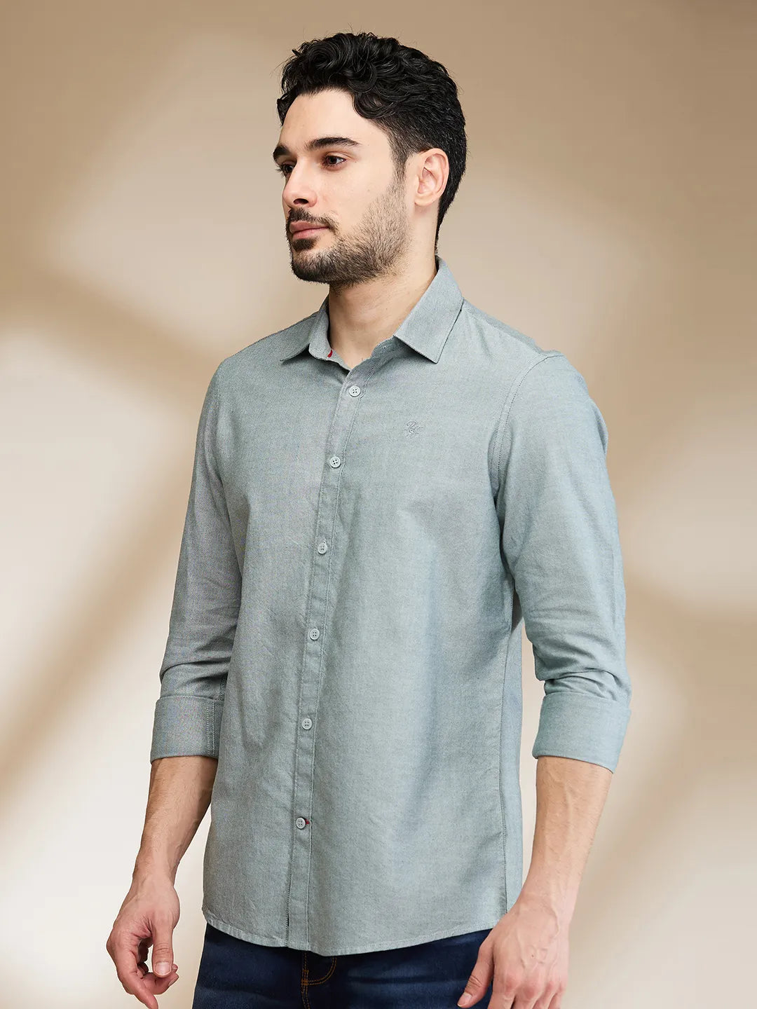 Green Slim Straight Fit Regular Collar Long Sleeves Men's Shirt by Being Human Clothing