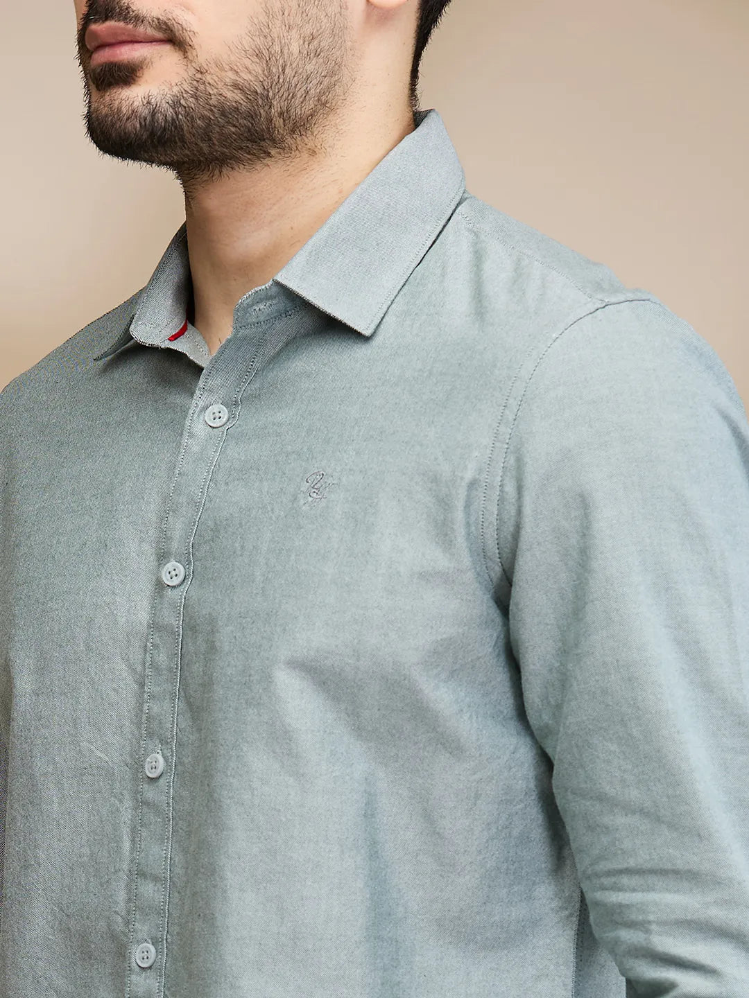 Green Slim Straight Fit Regular Collar Long Sleeves Men's Shirt by Being Human Clothing