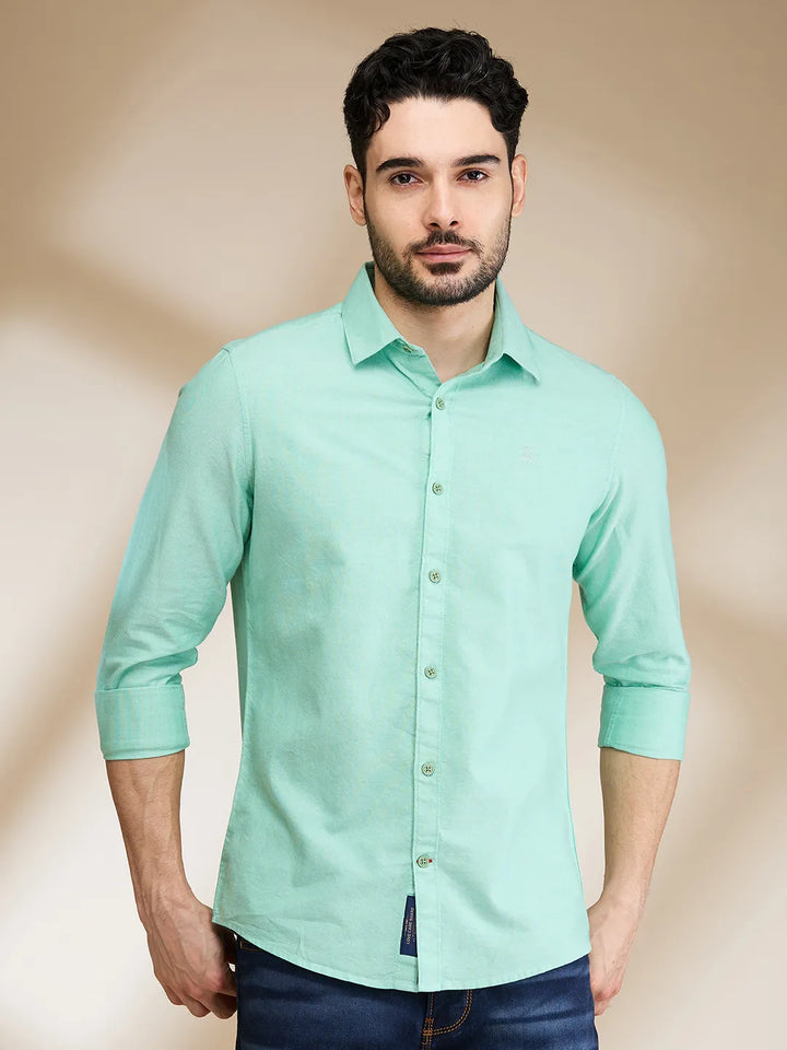Green Slim Fit Regular Collar Men's Shirt by Being Human Clothing