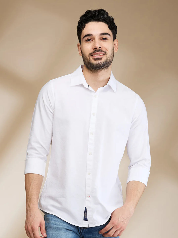 White Slim Straight Fit Regular Collar Long Sleeves Men's Shirt by Being Human Clothing