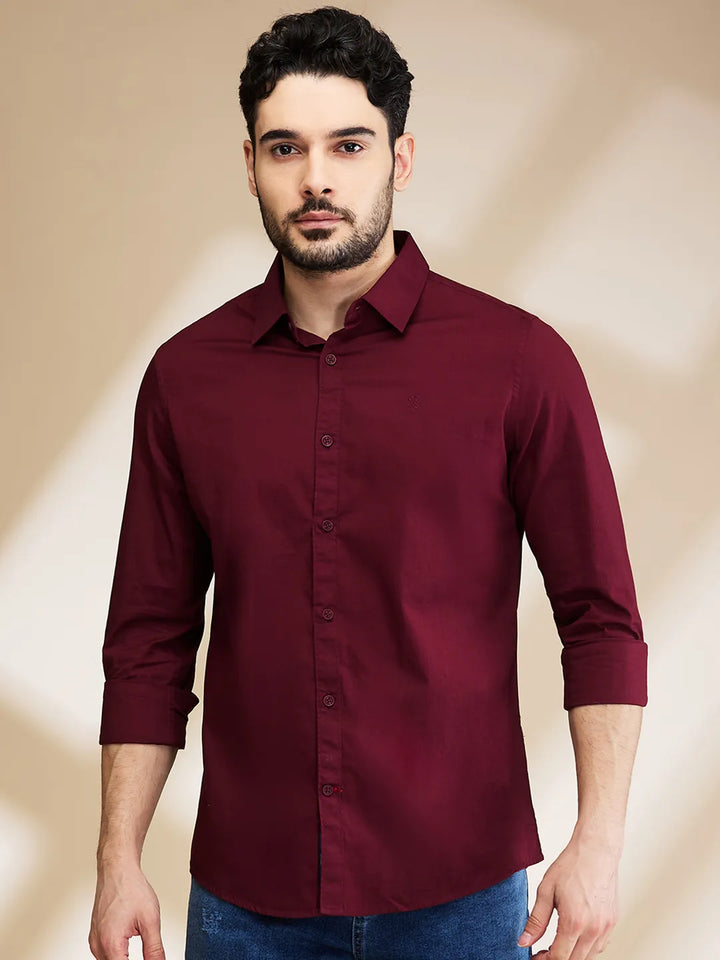 Red Slim Straight Fit Regular Collar Long Sleeves Men's Shirt by Being Human Clothing