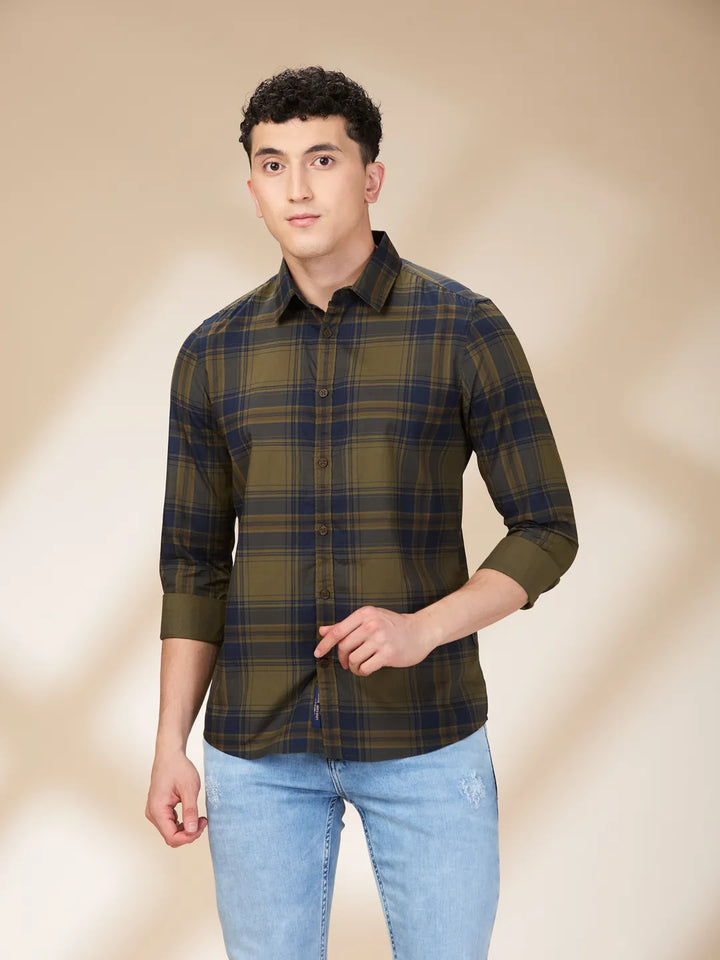 Olive Slim Fit Regular Collar Men's Shirt by Being Human Clothing
