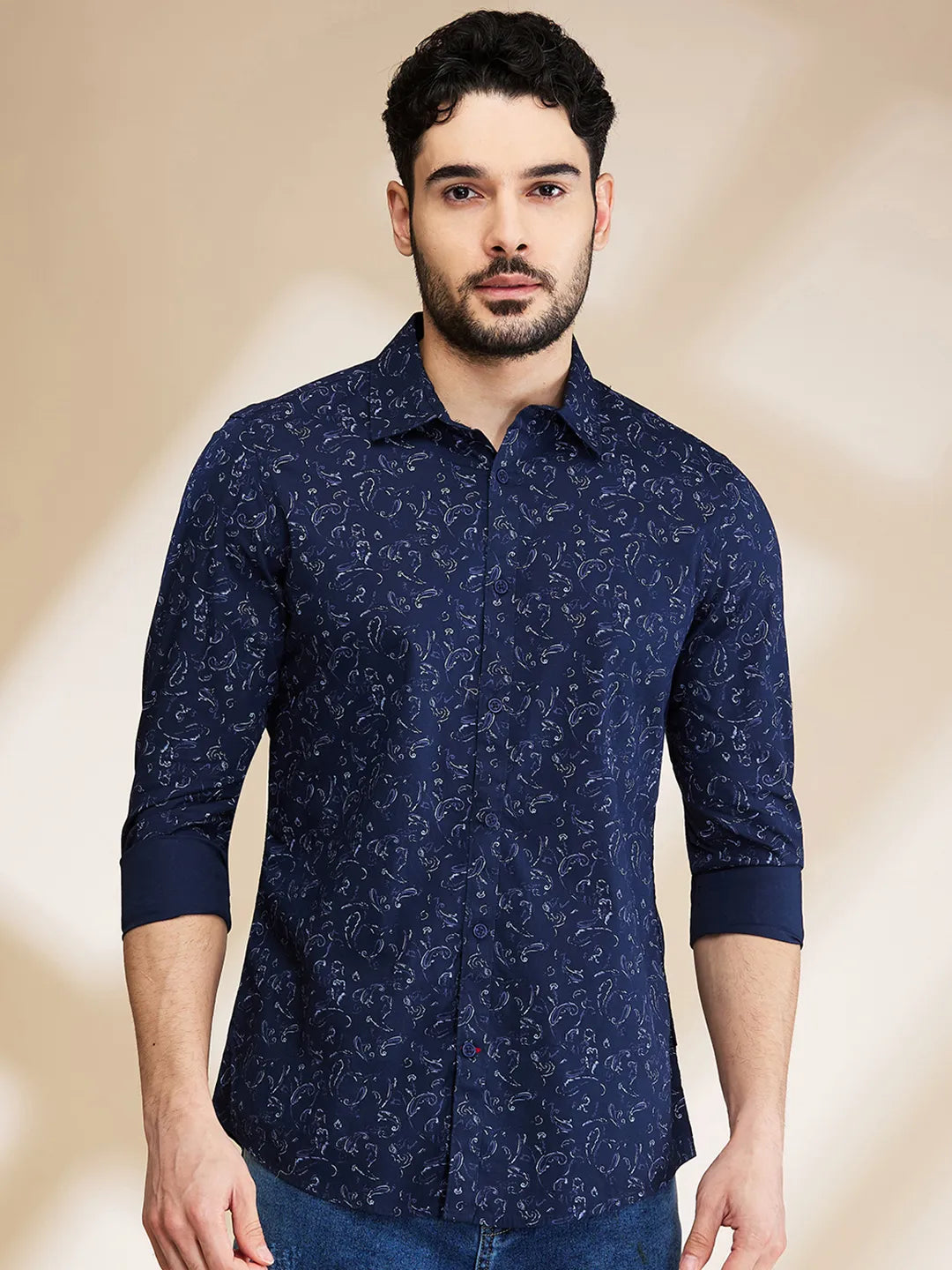 Navy Slim Fit Regular Collar Men's Shirt by Being Human Clothing