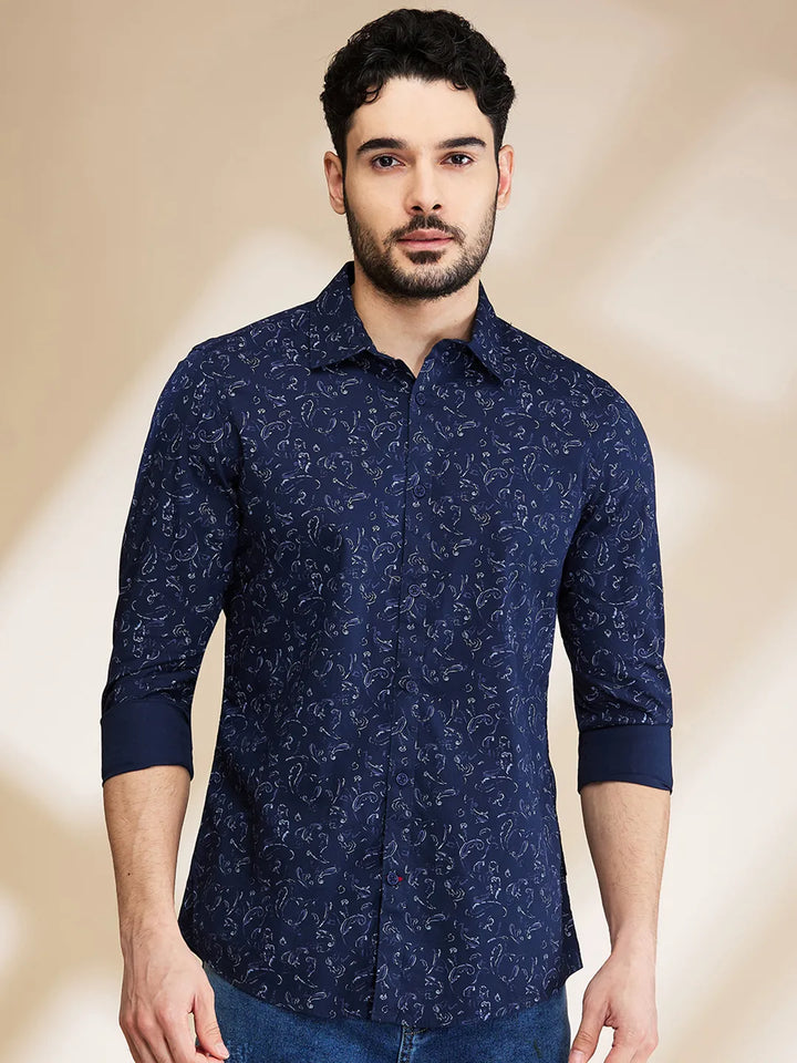Navy Slim Fit Regular Collar Men's Shirt by Being Human Clothing