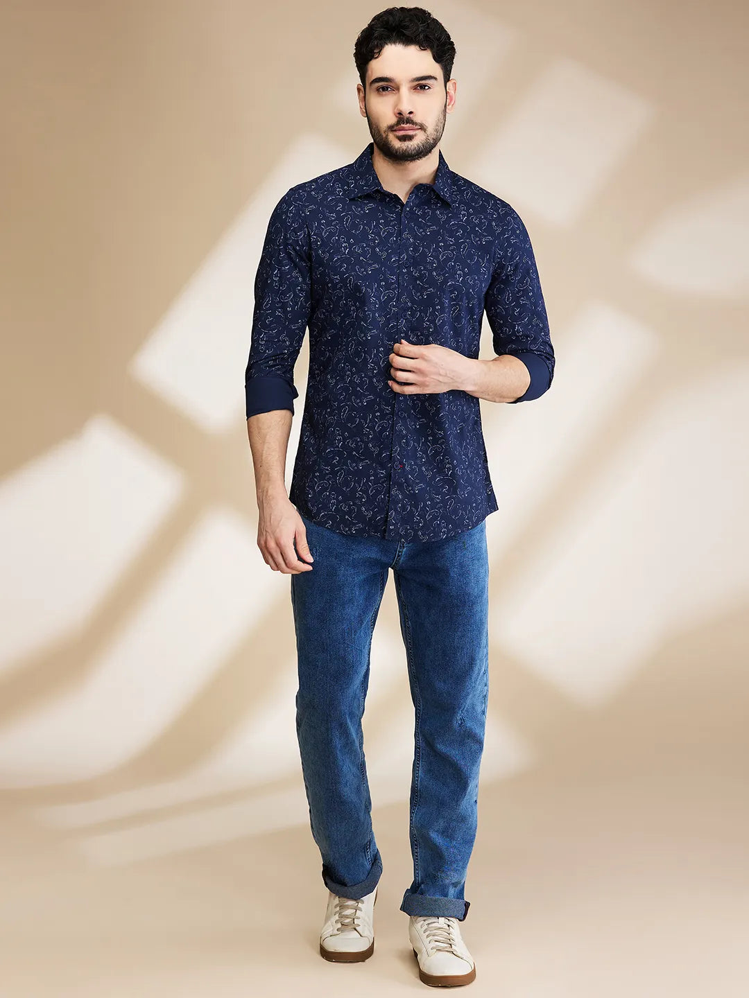 Navy Slim Fit Regular Collar Men's Shirt by Being Human Clothing