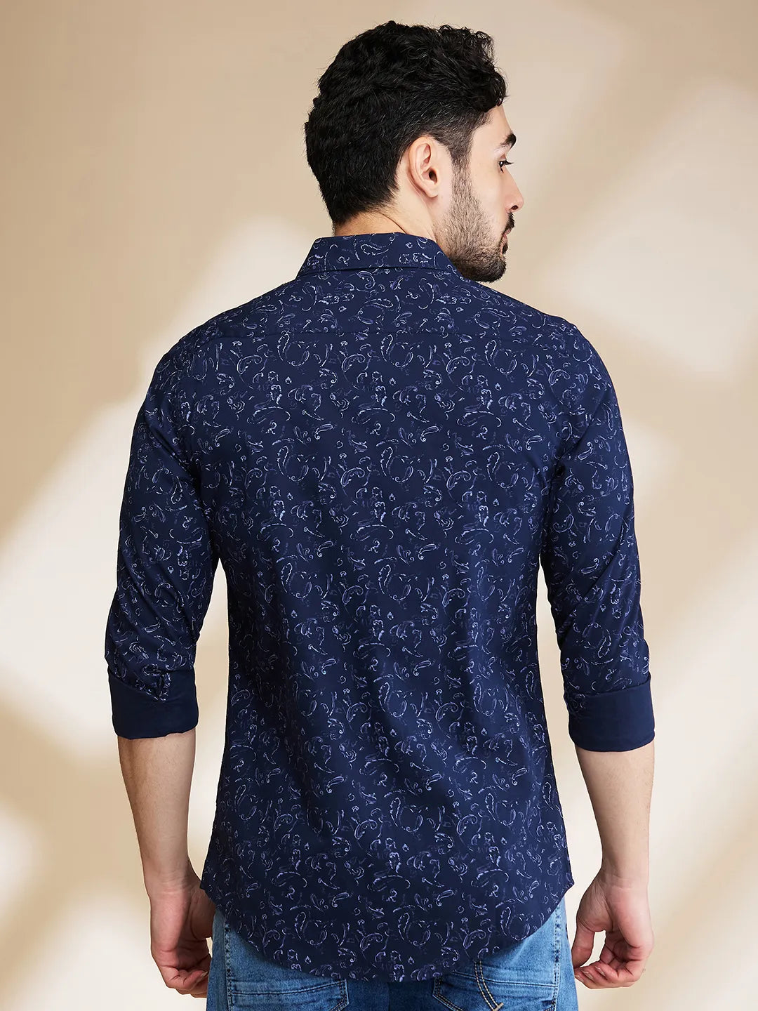 Navy Slim Fit Regular Collar Men's Shirt by Being Human Clothing