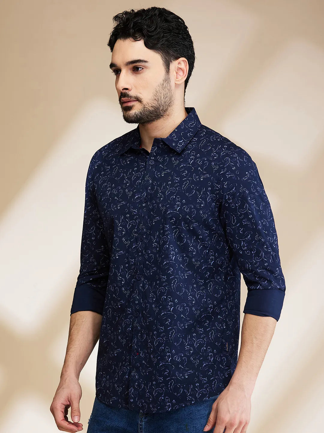 Navy Slim Fit Regular Collar Men's Shirt by Being Human Clothing