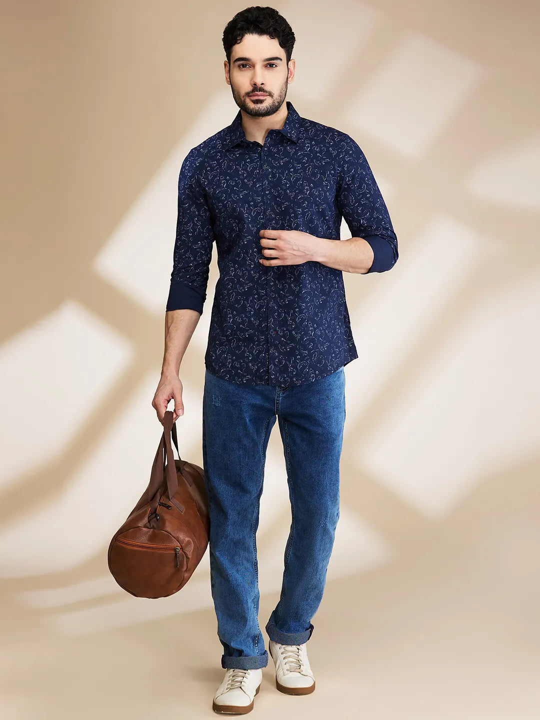 Navy Slim Fit Regular Collar Men's Shirt by Being Human Clothing