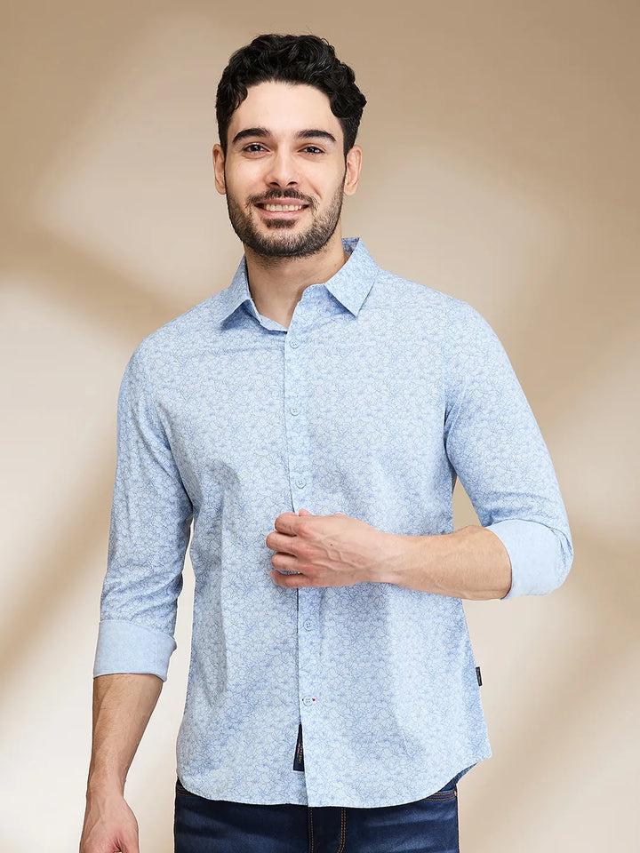 Light Blue Slim Fit Regular Collar Men's Shirt by Being Human Clothing
