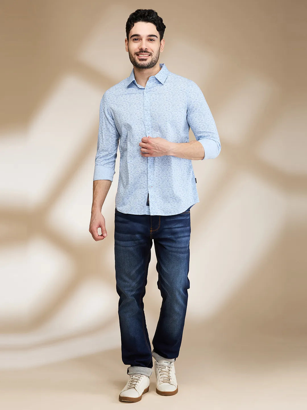 Light Blue Slim Fit Regular Collar Men's Shirt by Being Human Clothing