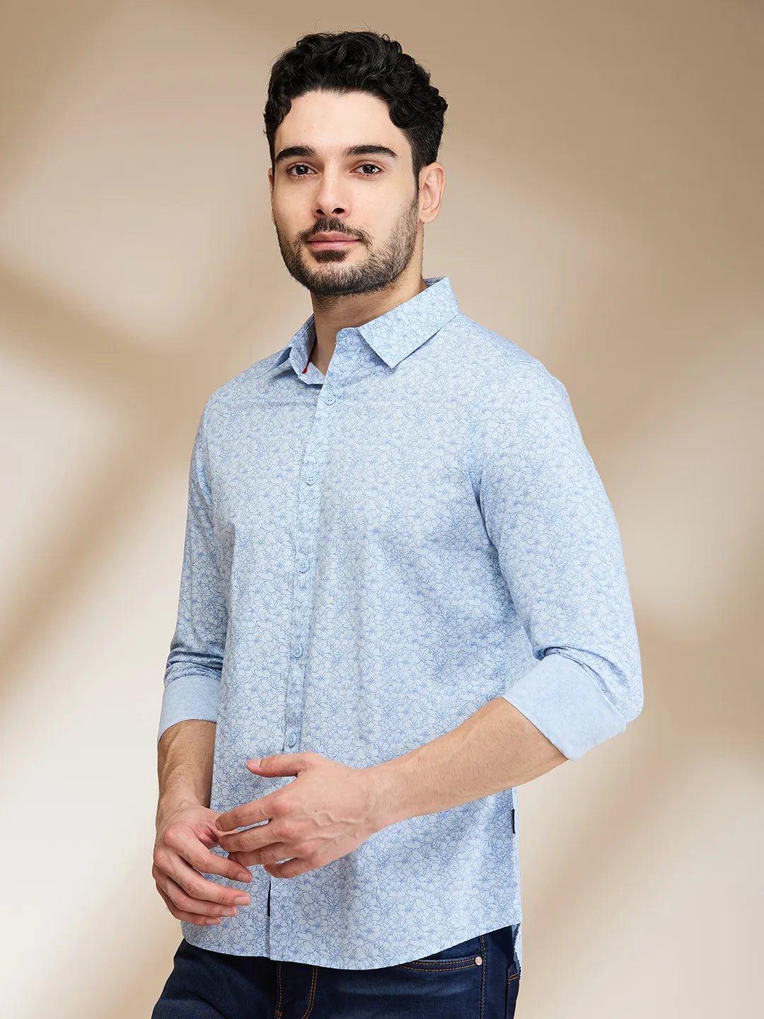 Light Blue Slim Fit Regular Collar Men's Shirt by Being Human Clothing
