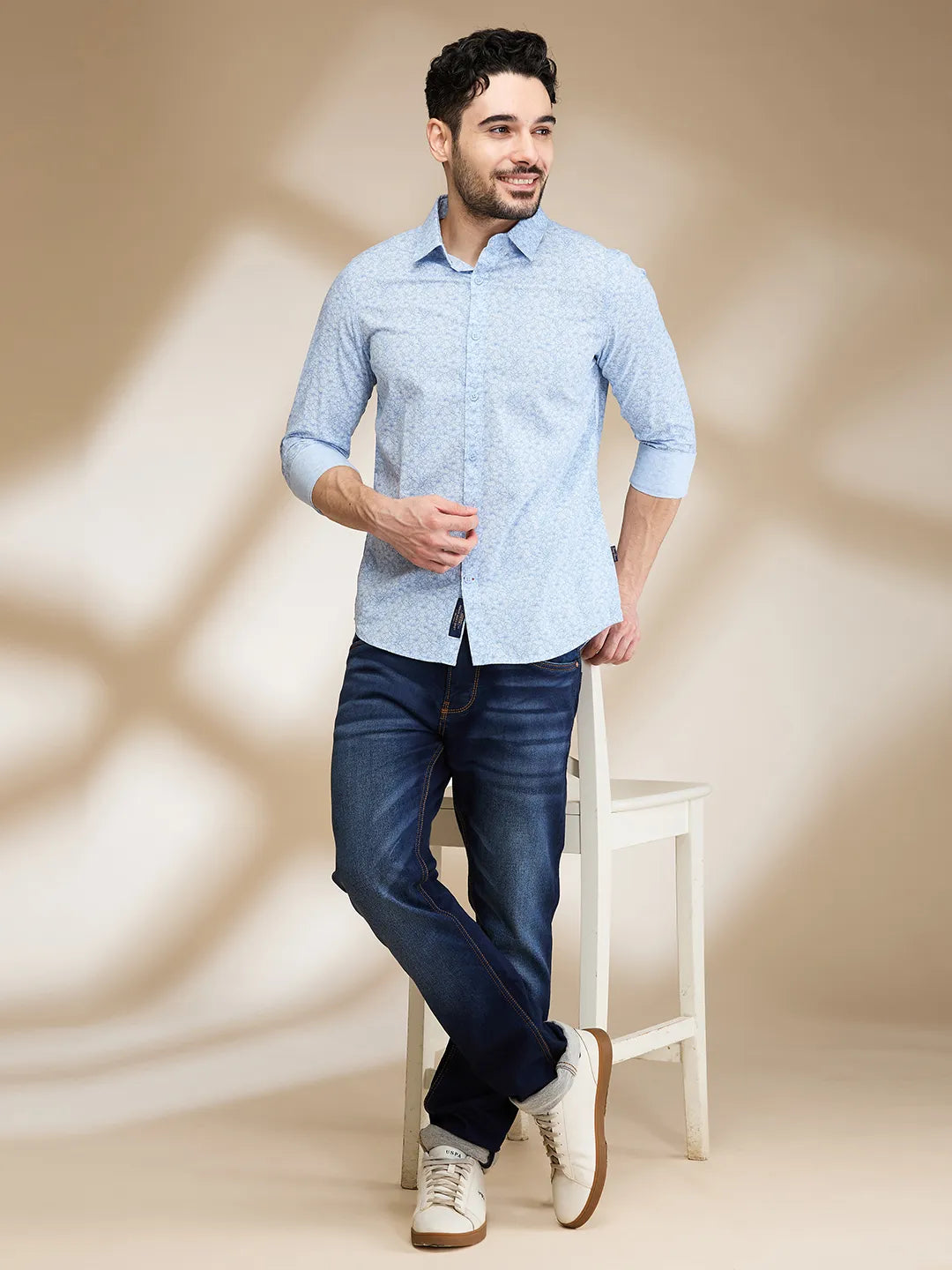 Light Blue Slim Fit Regular Collar Men's Shirt by Being Human Clothing