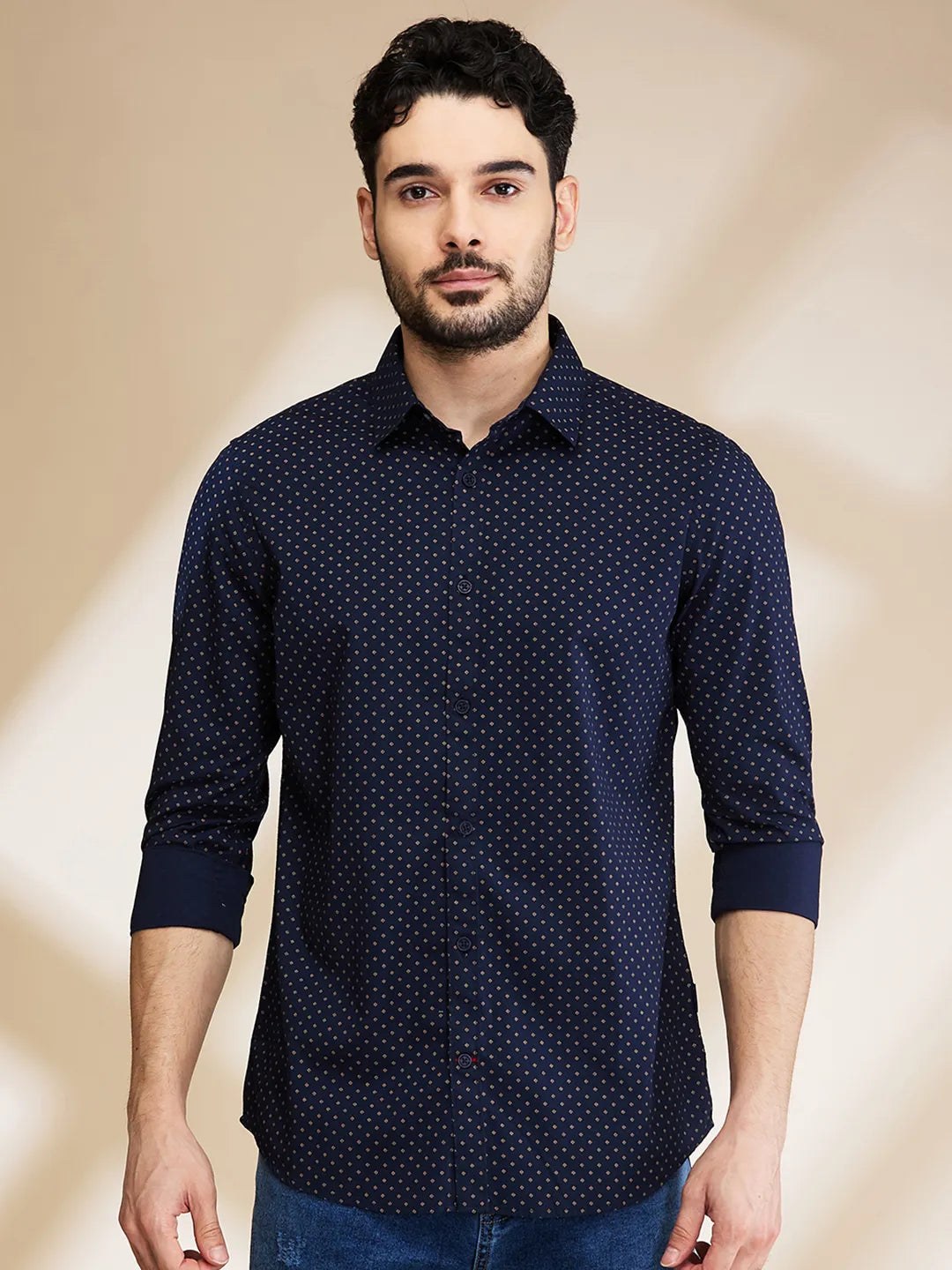 Blue Slim Straight Fit Regular Collar Long Sleeves Men's Shirt by Being Human Clothing