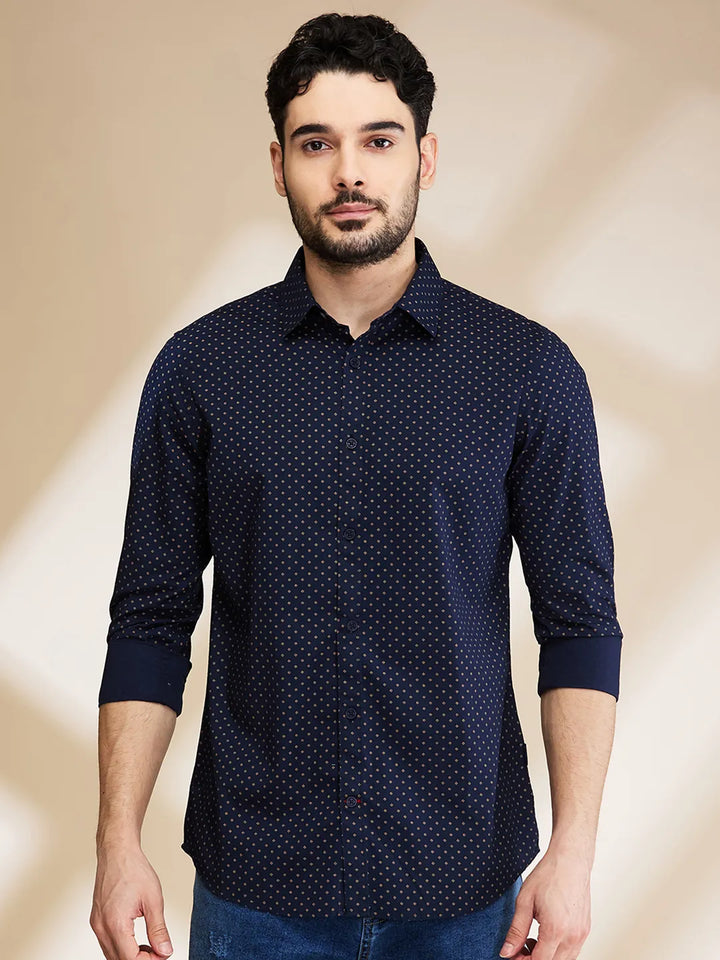 Blue Slim Straight Fit Regular Collar Long Sleeves Men's Shirt by Being Human Clothing