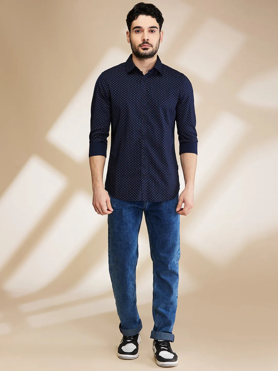 Blue Slim Straight Fit Regular Collar Long Sleeves Men's Shirt by Being Human Clothing