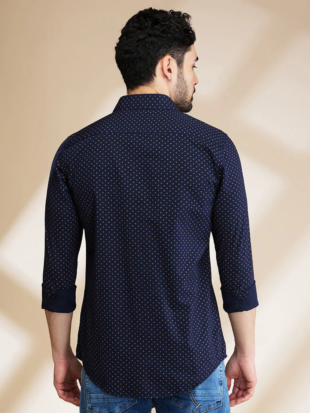 Blue Slim Straight Fit Regular Collar Long Sleeves Men's Shirt by Being Human Clothing