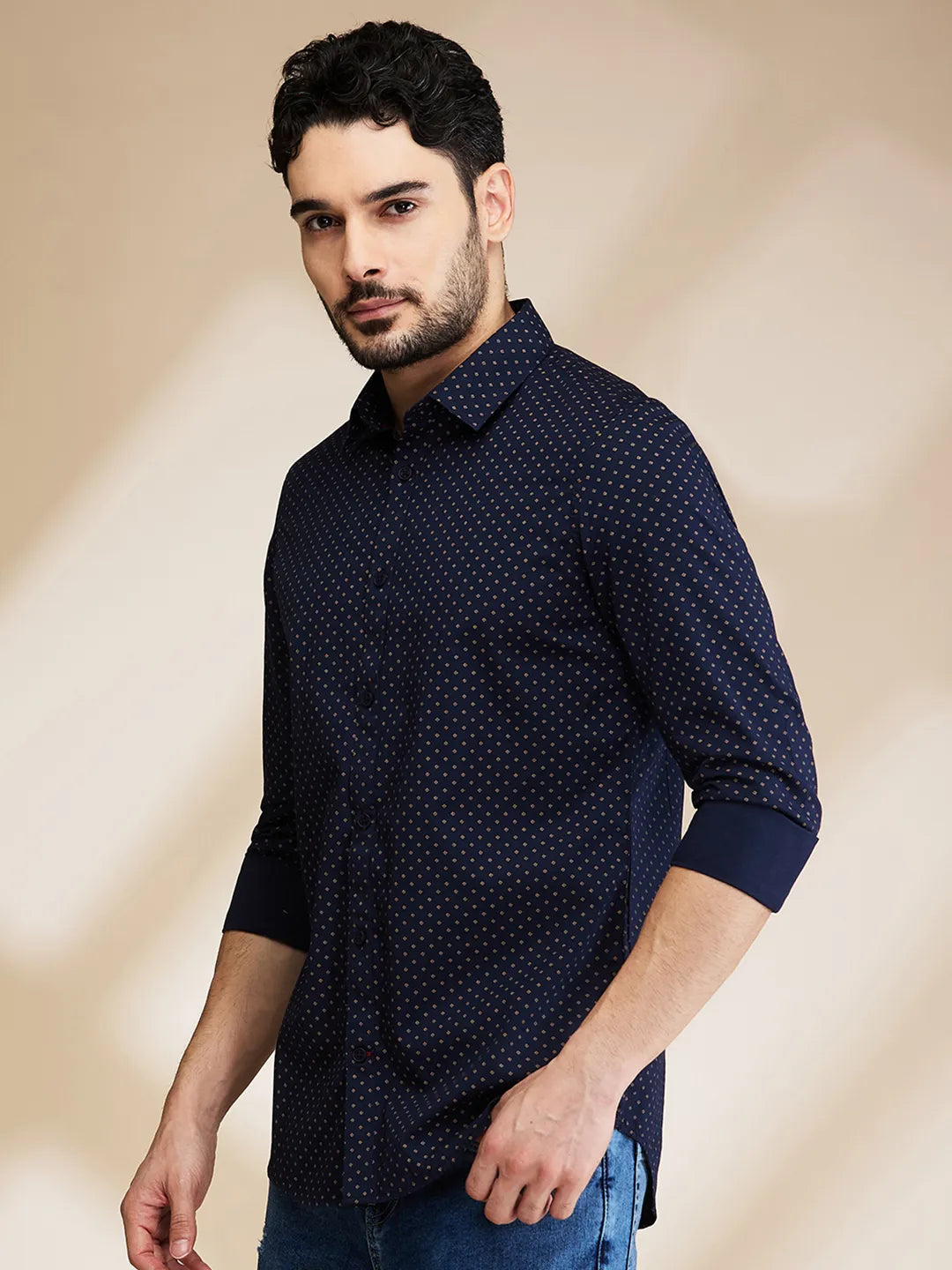 Blue Slim Straight Fit Regular Collar Long Sleeves Men's Shirt by Being Human Clothing