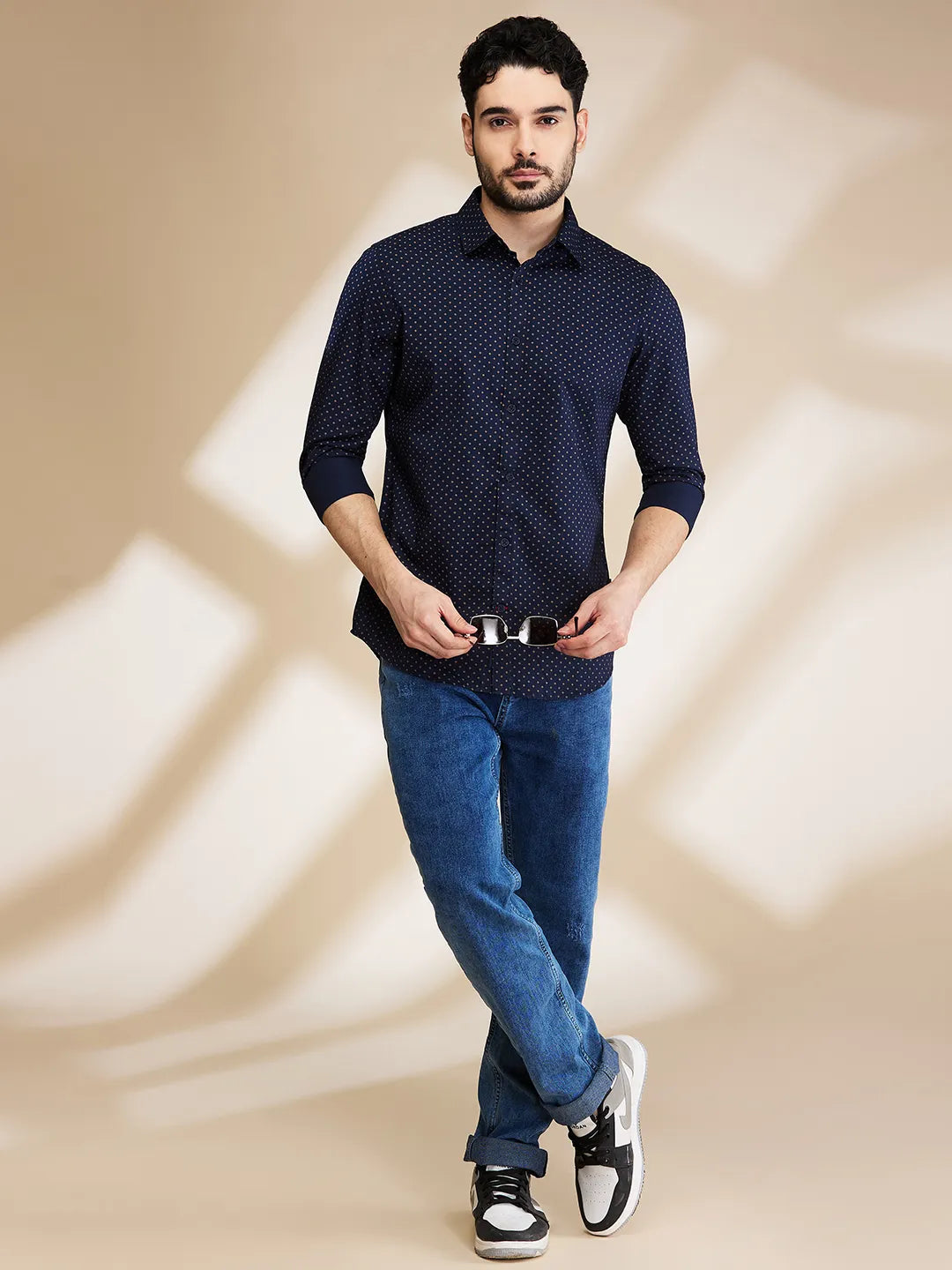 Blue Slim Straight Fit Regular Collar Long Sleeves Men's Shirt by Being Human Clothing