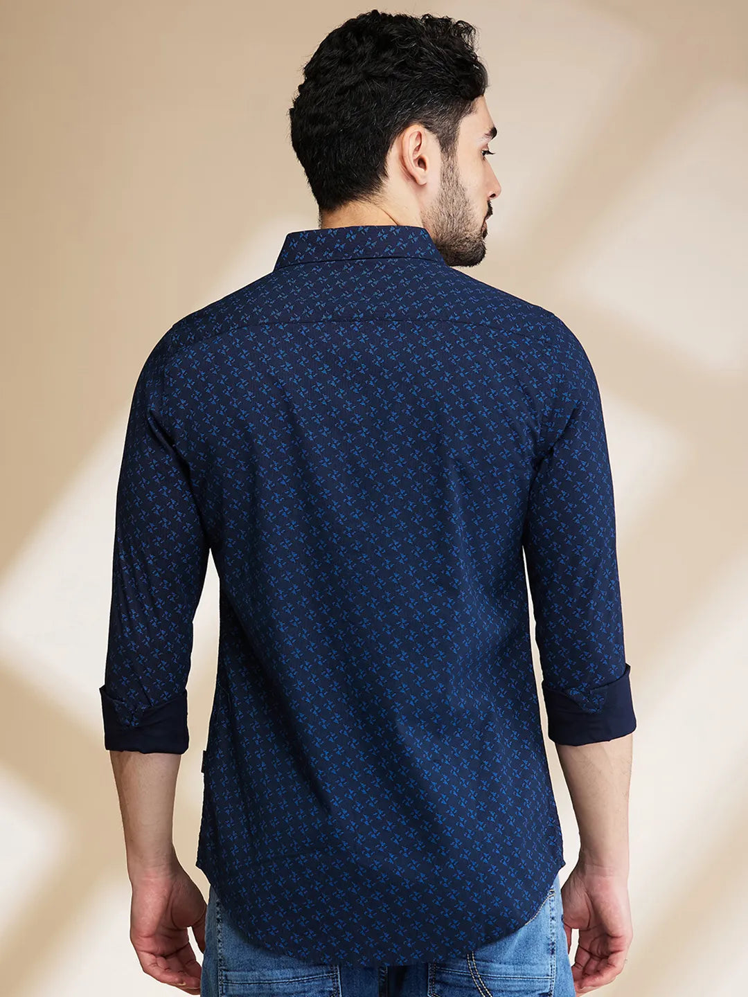 Blue Slim Straight Fit Regular Collar Long Sleeves Men's Shirt by Being Human Clothing