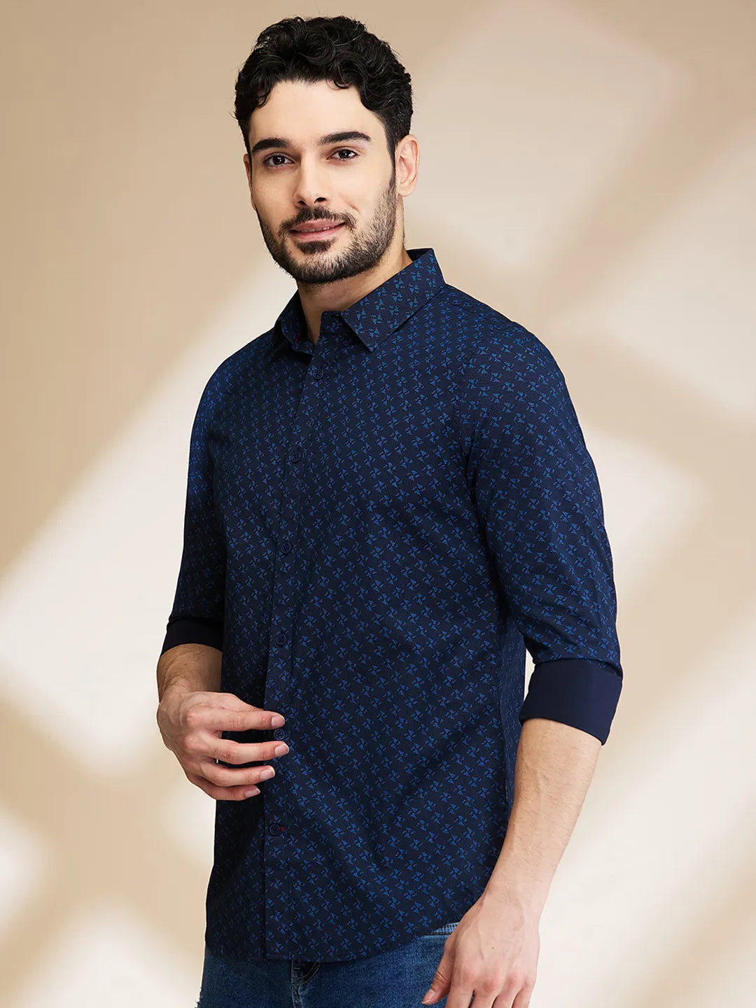 Blue Slim Straight Fit Regular Collar Long Sleeves Men's Shirt by Being Human Clothing