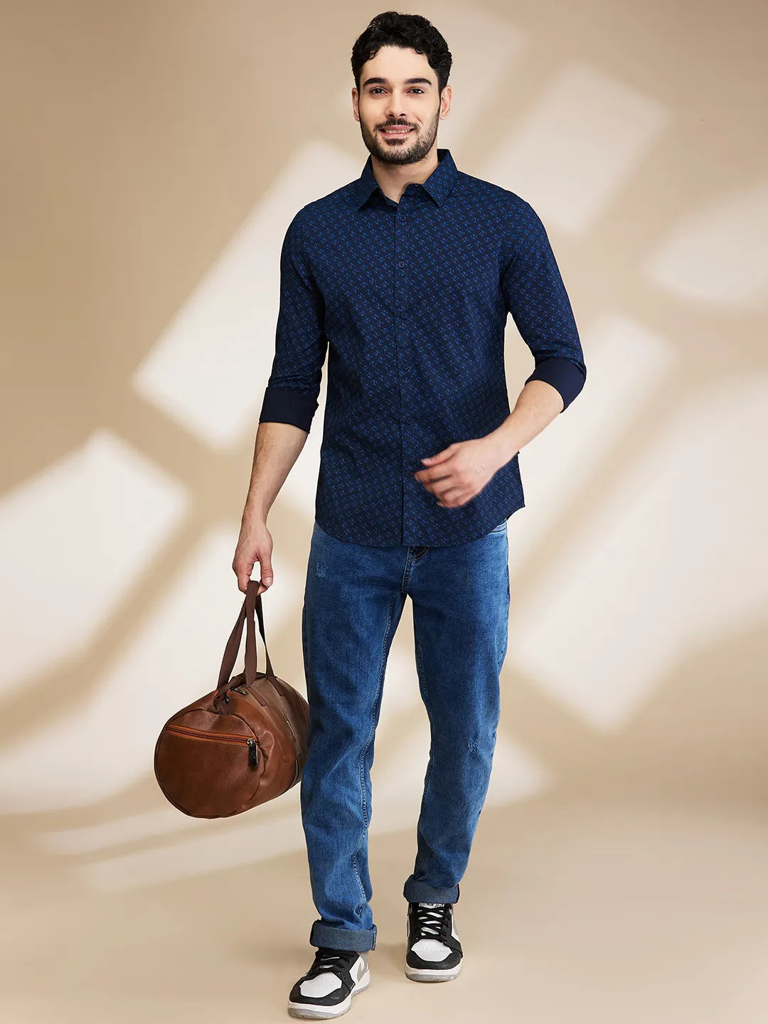 Blue Slim Straight Fit Regular Collar Long Sleeves Men's Shirt by Being Human Clothing