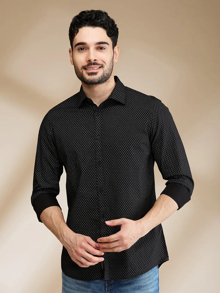Black Slim Straight Fit Regular Collar Long Sleeves Men's Shirt by Being Human Clothing