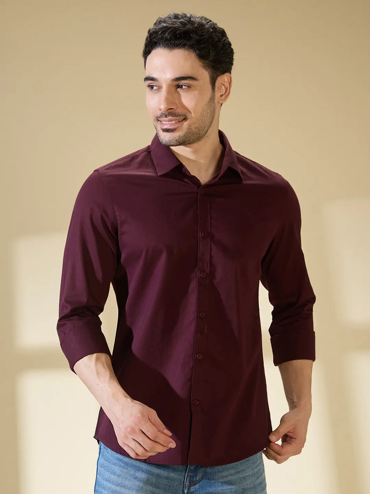 Wine Slim Fit Regular Collar Men's Shirt by Being Human Clothing