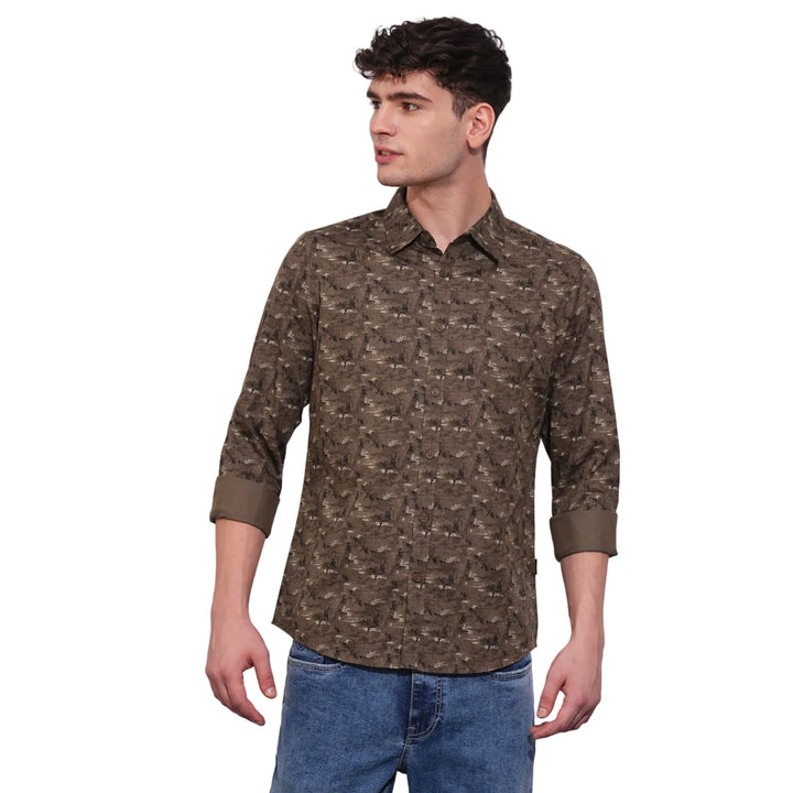 Brown Slim Fit Regular Collar Men's Shirt by Being Human Clothing