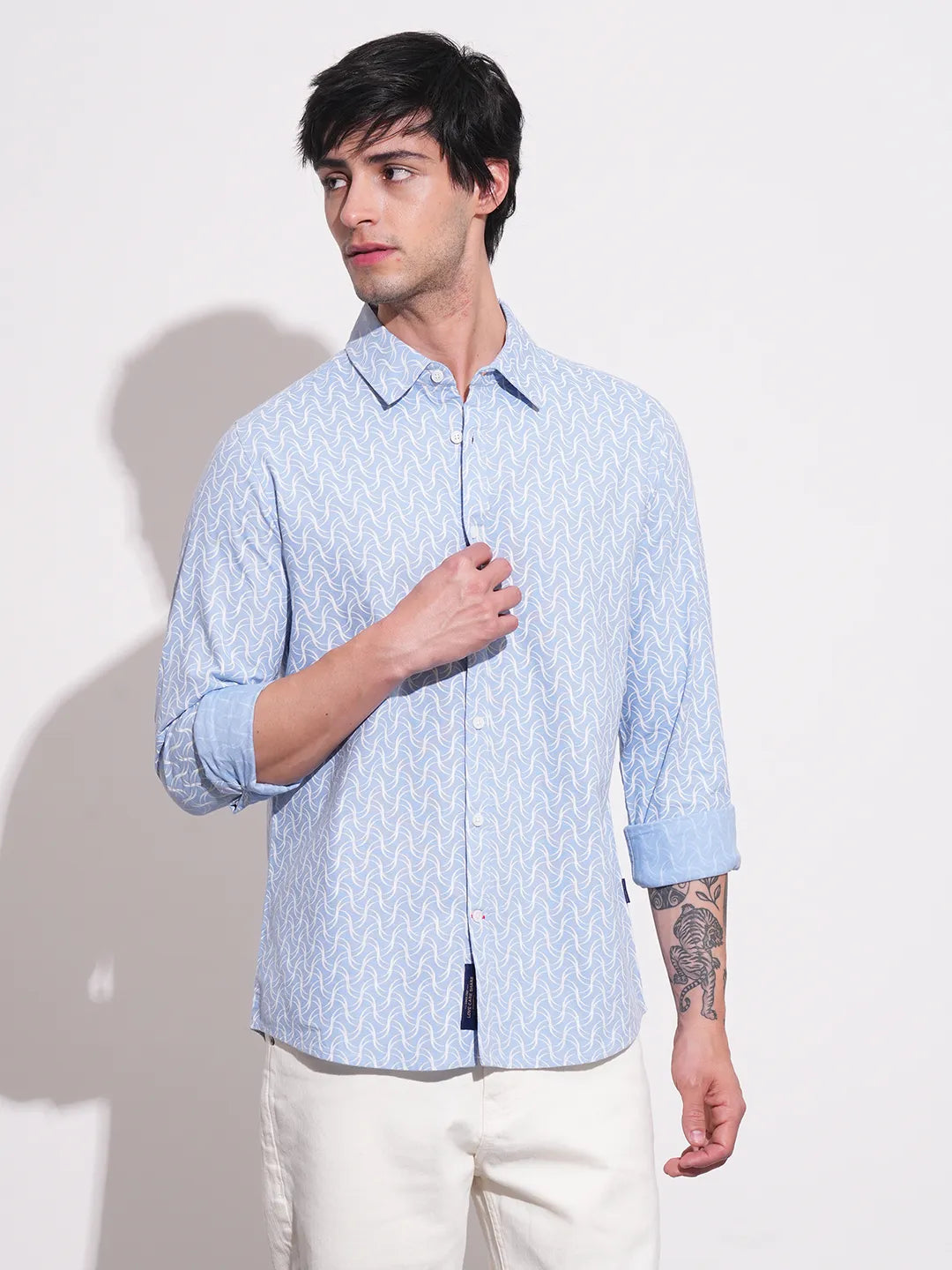 Blue Slim Fit Regular Collar Men's Shirt by Being Human Clothing