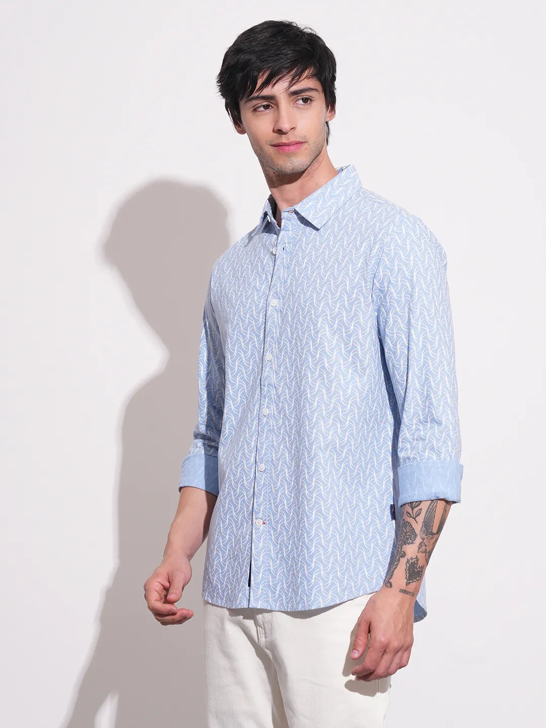 Blue Slim Fit Regular Collar Men's Shirt by Being Human Clothing