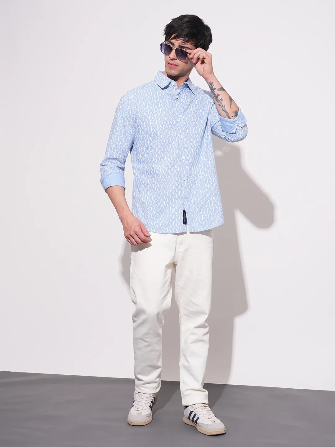 Blue Slim Fit Regular Collar Men's Shirt by Being Human Clothing