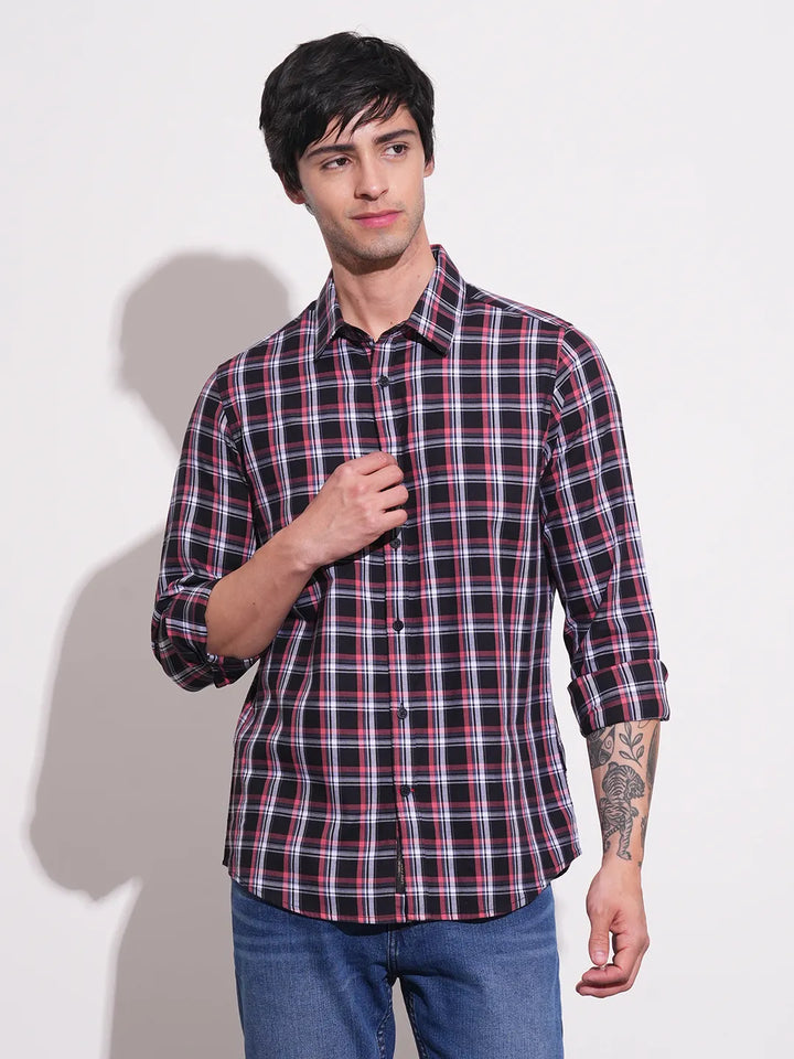 Black Slim Straight Fit Regular Collar Long Sleeves Men's Shirt by Being Human Clothing