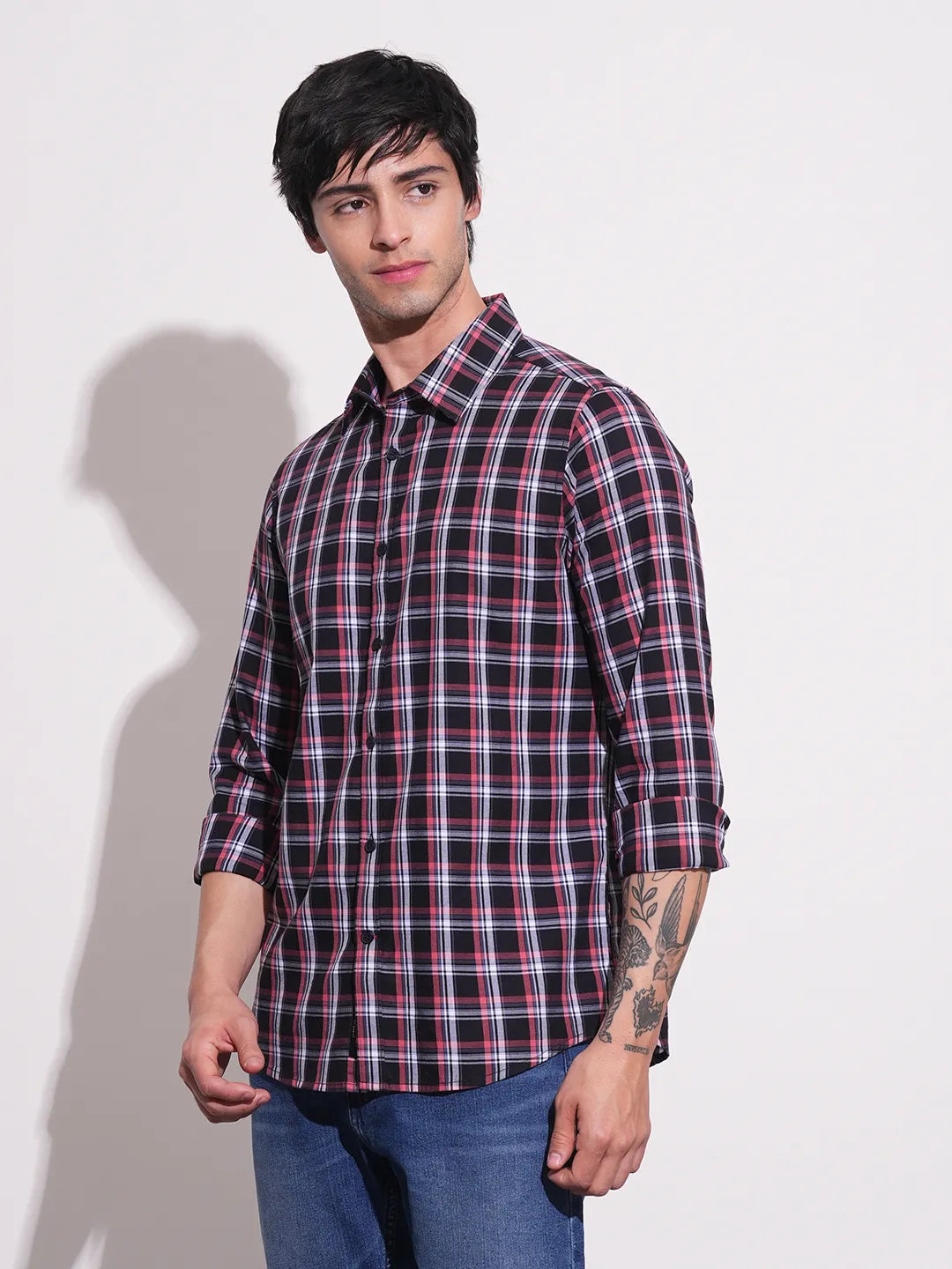 Black Slim Straight Fit Regular Collar Long Sleeves Men's Shirt by Being Human Clothing